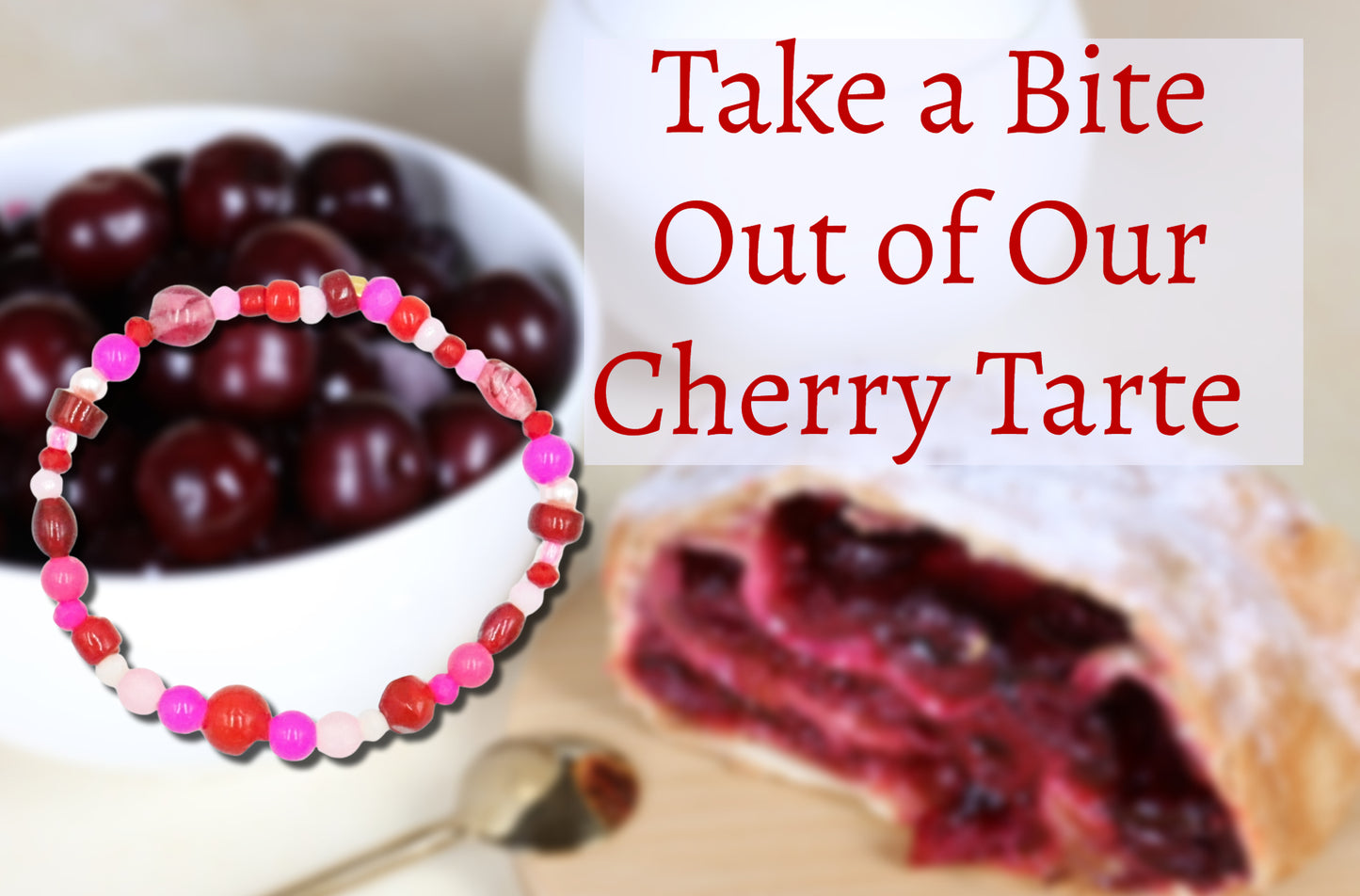 A Bite Out of Our Cherry Hot Pink and Various Red Glass Beaded Bracelet by Monkeys Mojo