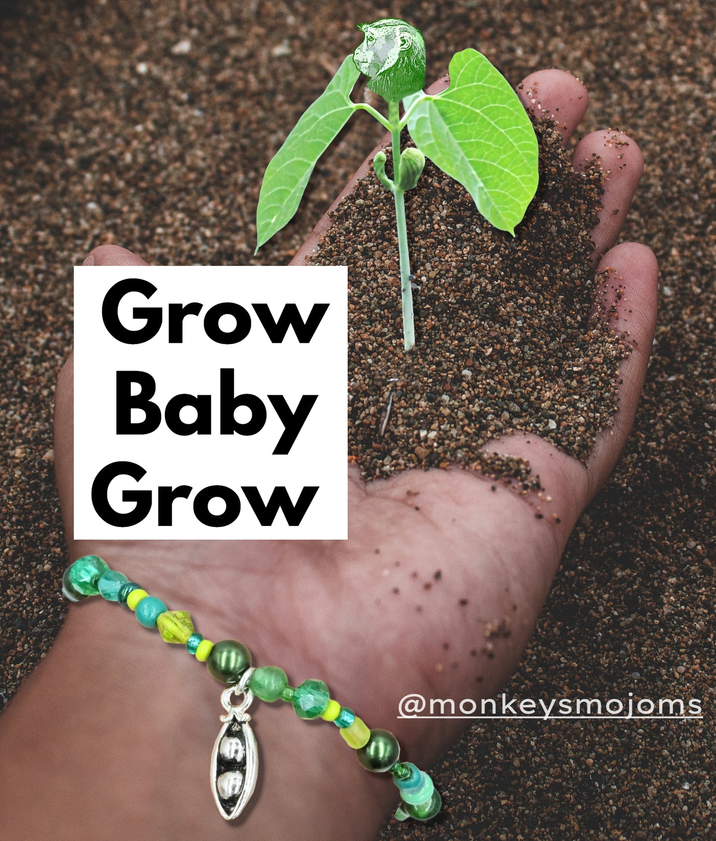 Growing Green Silver Tone Two Peas in a Pod Green Glass Bracelet by Monkey's Mojo