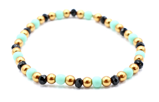 Egyptian June Bug - Turquoise, Black and Yellow Gold Tone Glass Bracelet - Monkeysmojo
