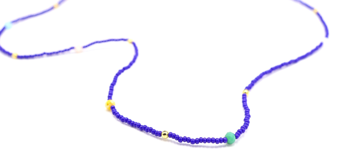 Blue Skies and Faceted Orbs of Colorful Light Approximately 52" Long Women's Royal Blue Long Glass Necklace by Monkey's Mojo