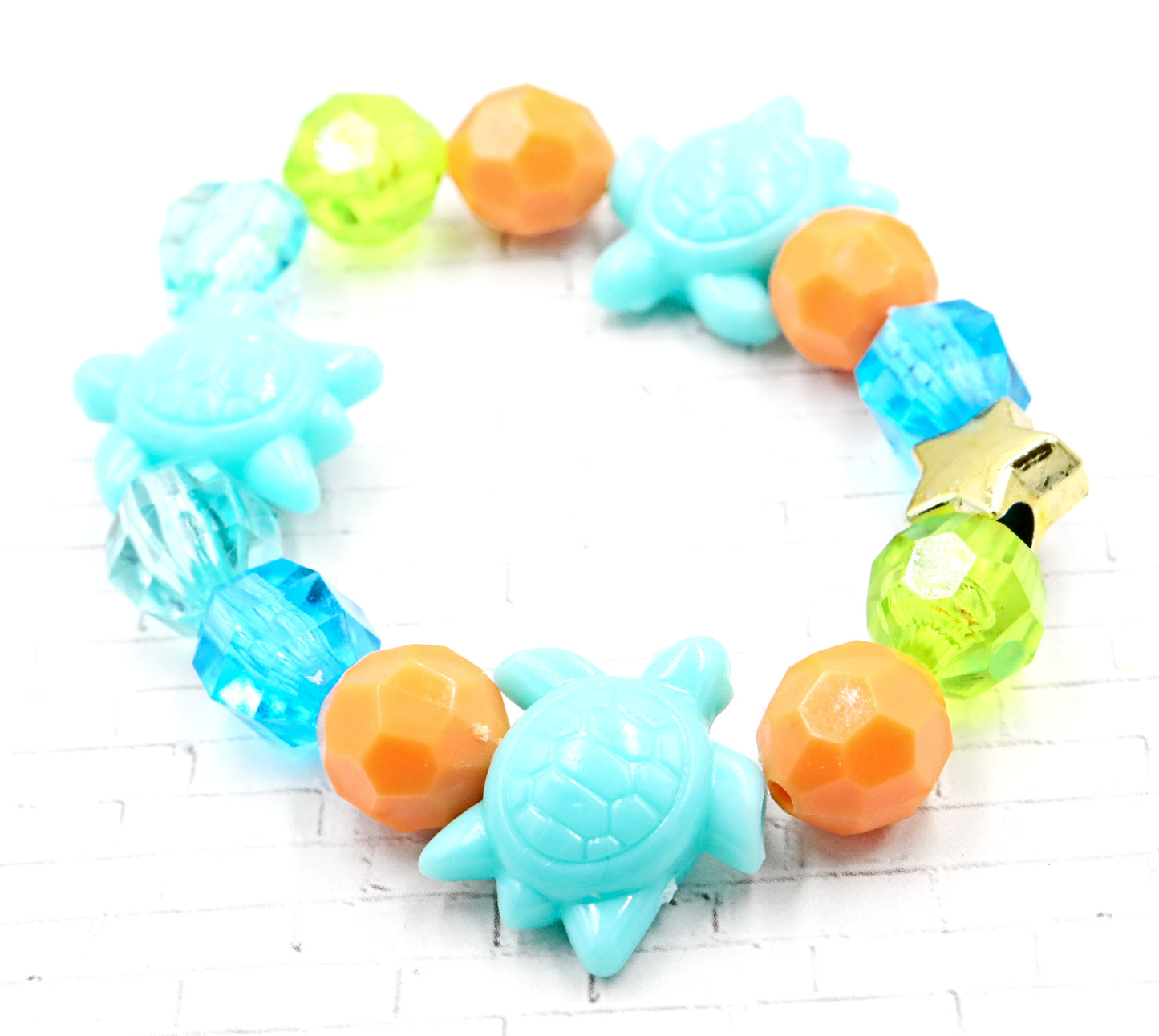 Turtle in a Tropical Sea - Large Vibrant Nautical Bead Themed Kid's Bracelet