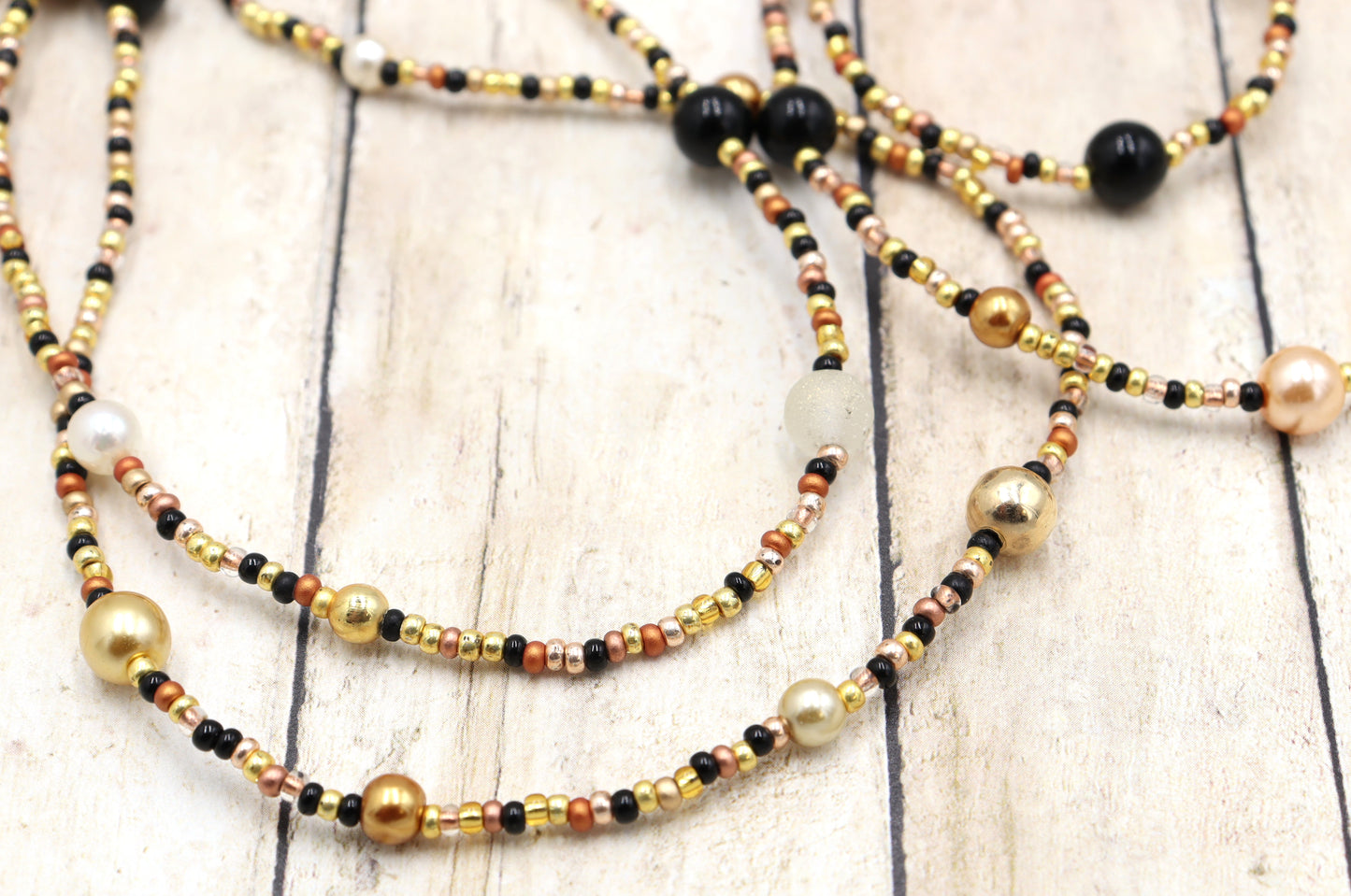 All That Glitters is Gold, Bronze, and Black 74" Long Wrap Necklace by Monkey’s Mojo