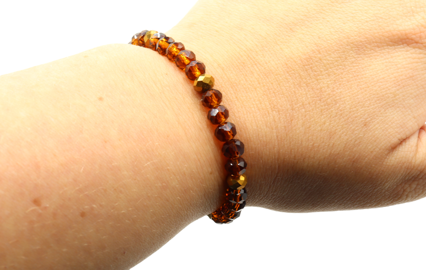 Golden Wheat Harvest - Gold and Brown Fall Autumn Glass Bead Stretch Bracelet by Monkey's Mojo