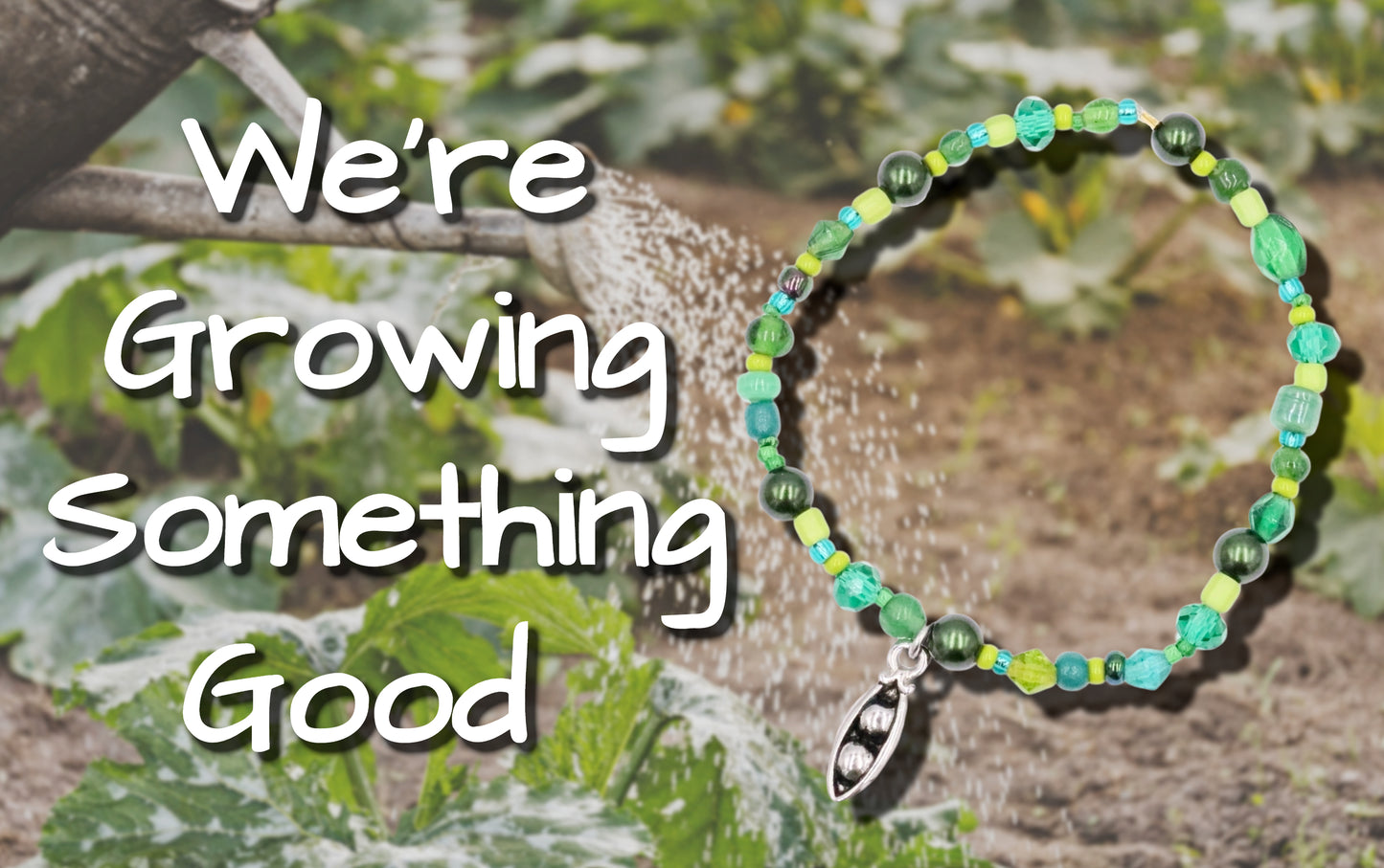 Growing Green Silver Tone Two Peas in a Pod Green Glass Bracelet by Monkey's Mojo