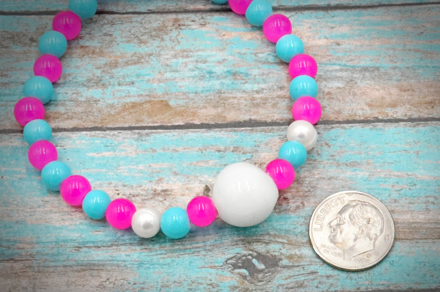 Hot Pink & Turquoise Blue Artisan Glass Beads & Cultured Pearl Bracelet by Monkeys Mojo