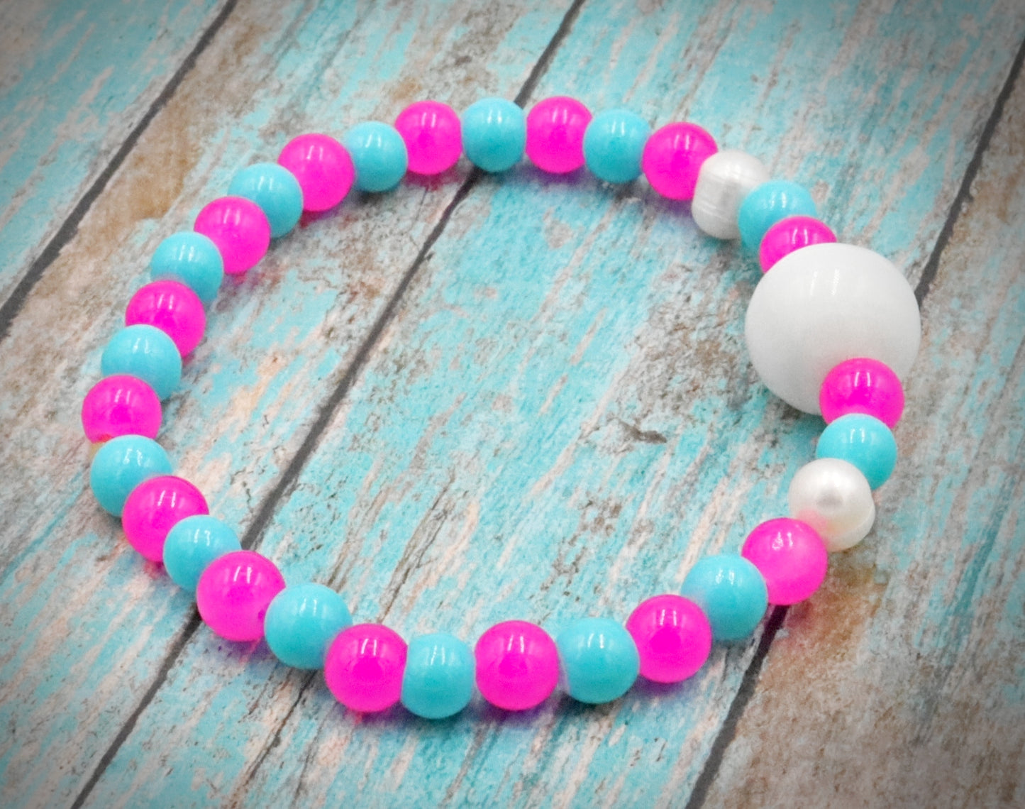 Hot Pink & Turquoise Blue Artisan Glass Beads & Cultured Pearl Bracelet by Monkeys Mojo