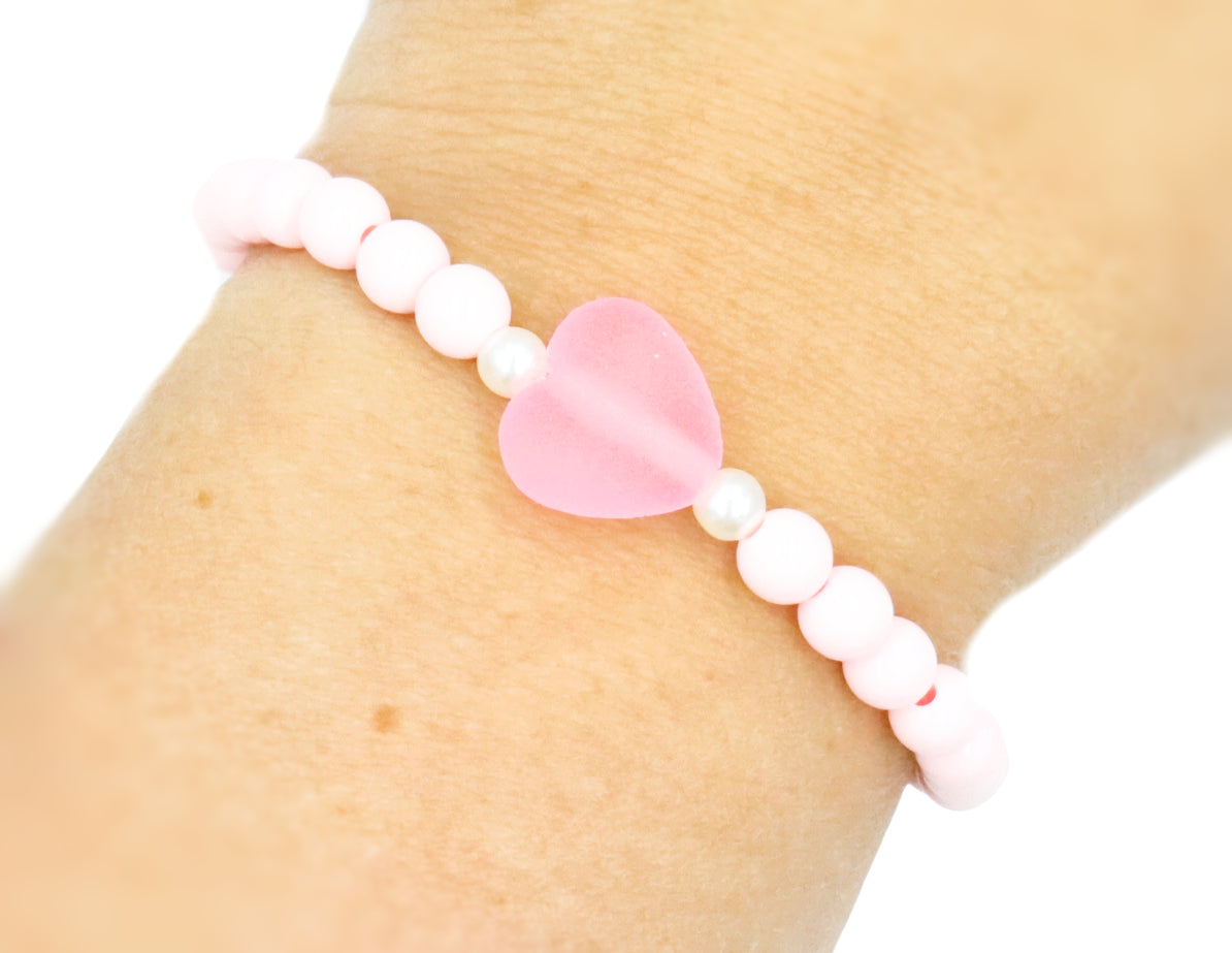 Life in Plastic - Love is Fantastic - Pink Heart & Pearl Women's Stretch Bracelet by Monkey's Mojo