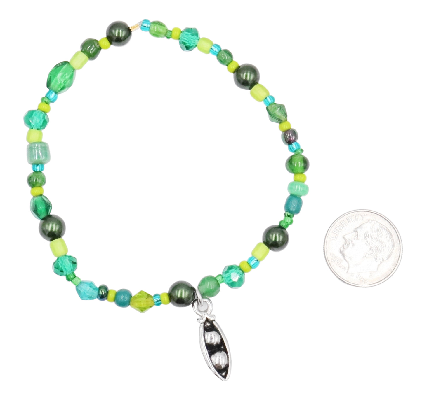 Growing Green Silver Tone Two Peas in a Pod Green Glass Bracelet by Monkey's Mojo