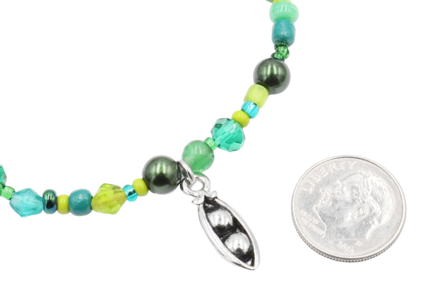 Growing Green Silver Tone Two Peas in a Pod Green Glass Bracelet by Monkey's Mojo