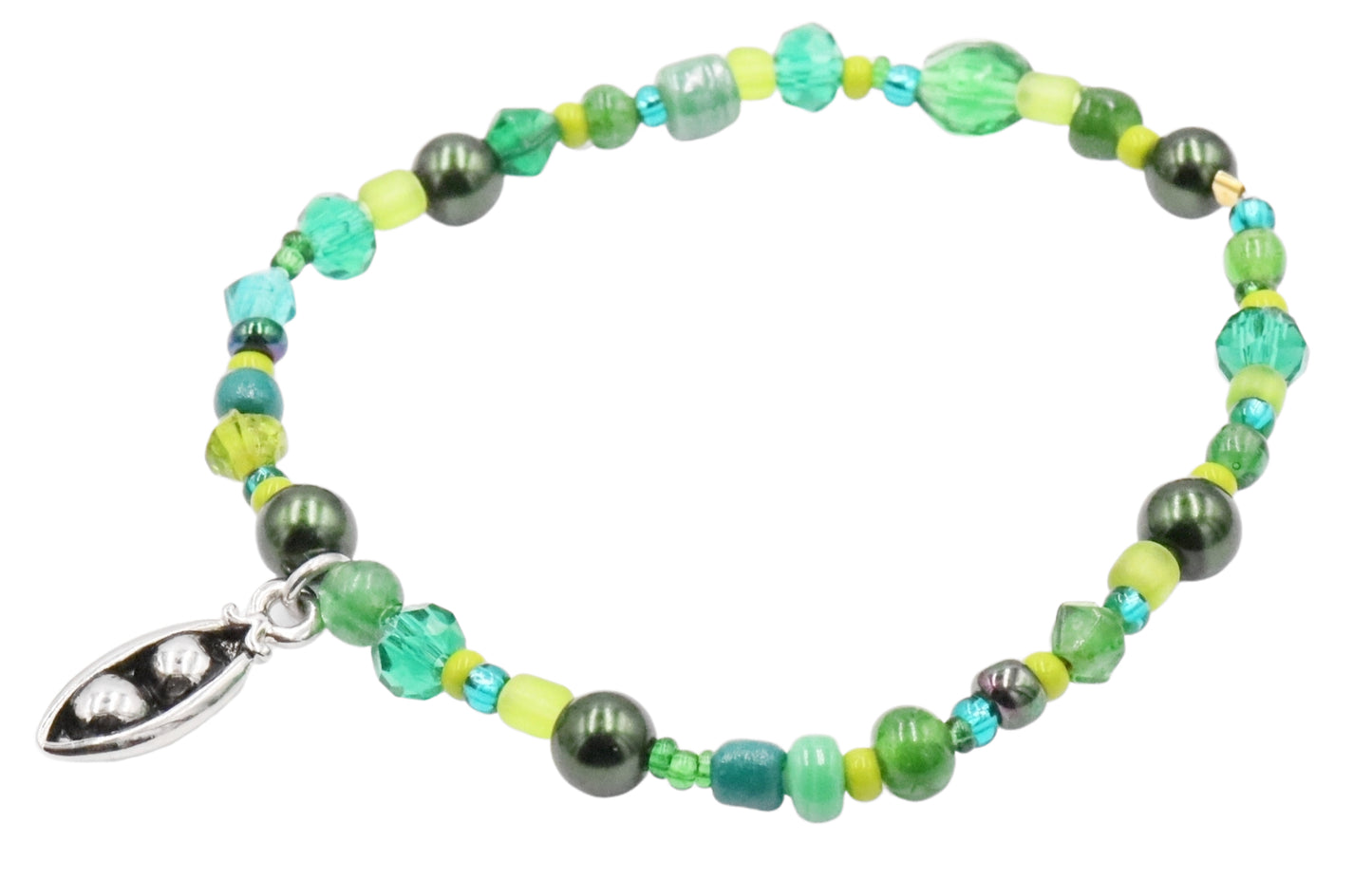 Growing Green Silver Tone Two Peas in a Pod Green Glass Bracelet by Monkey's Mojo