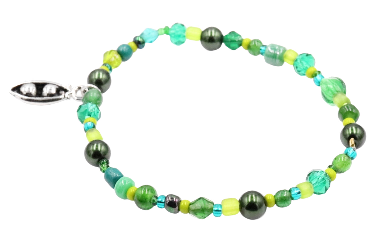 Growing Green Silver Tone Two Peas in a Pod Green Glass Bracelet by Monkey's Mojo