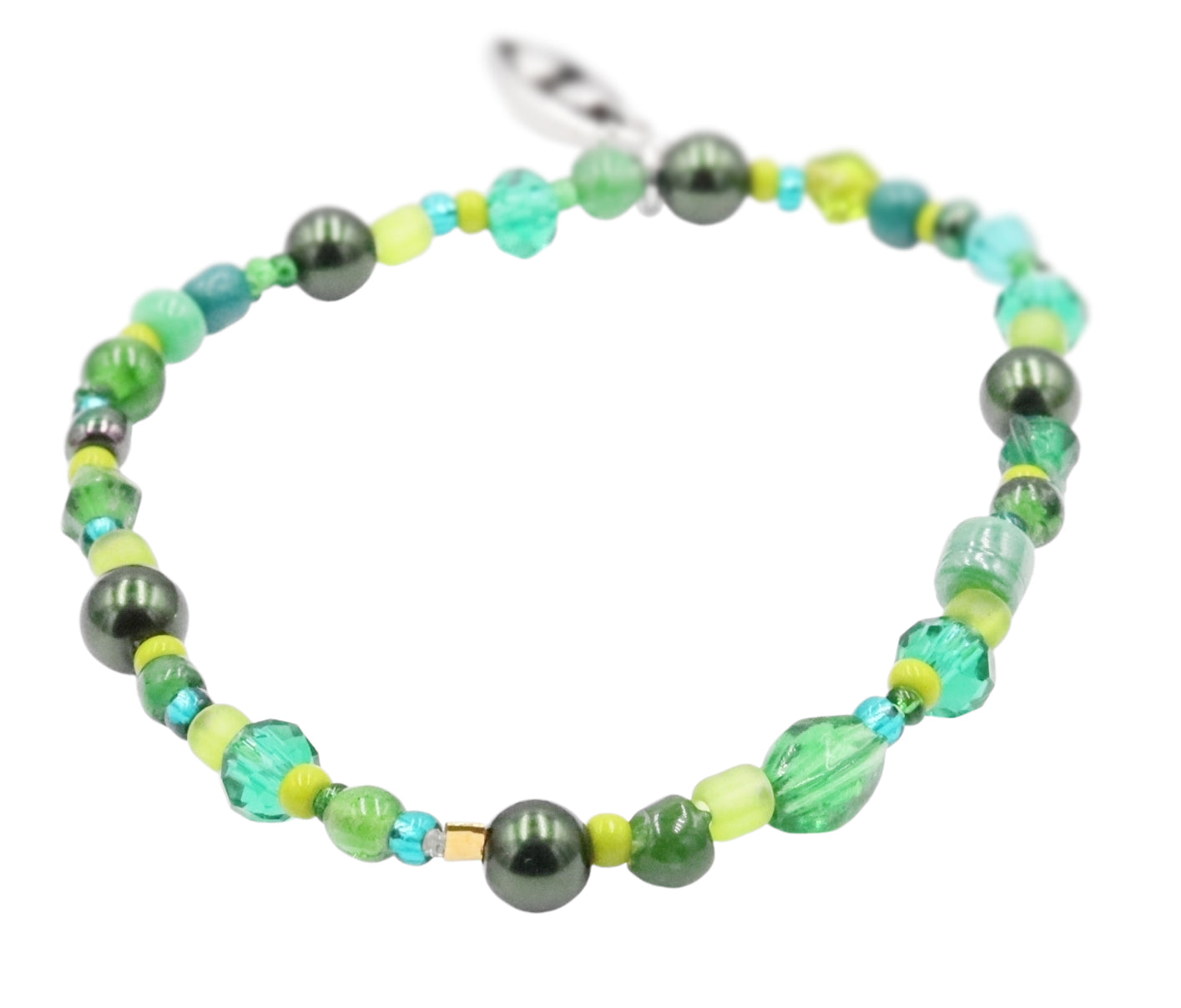 Growing Green Silver Tone Two Peas in a Pod Green Glass Bracelet by Monkey's Mojo