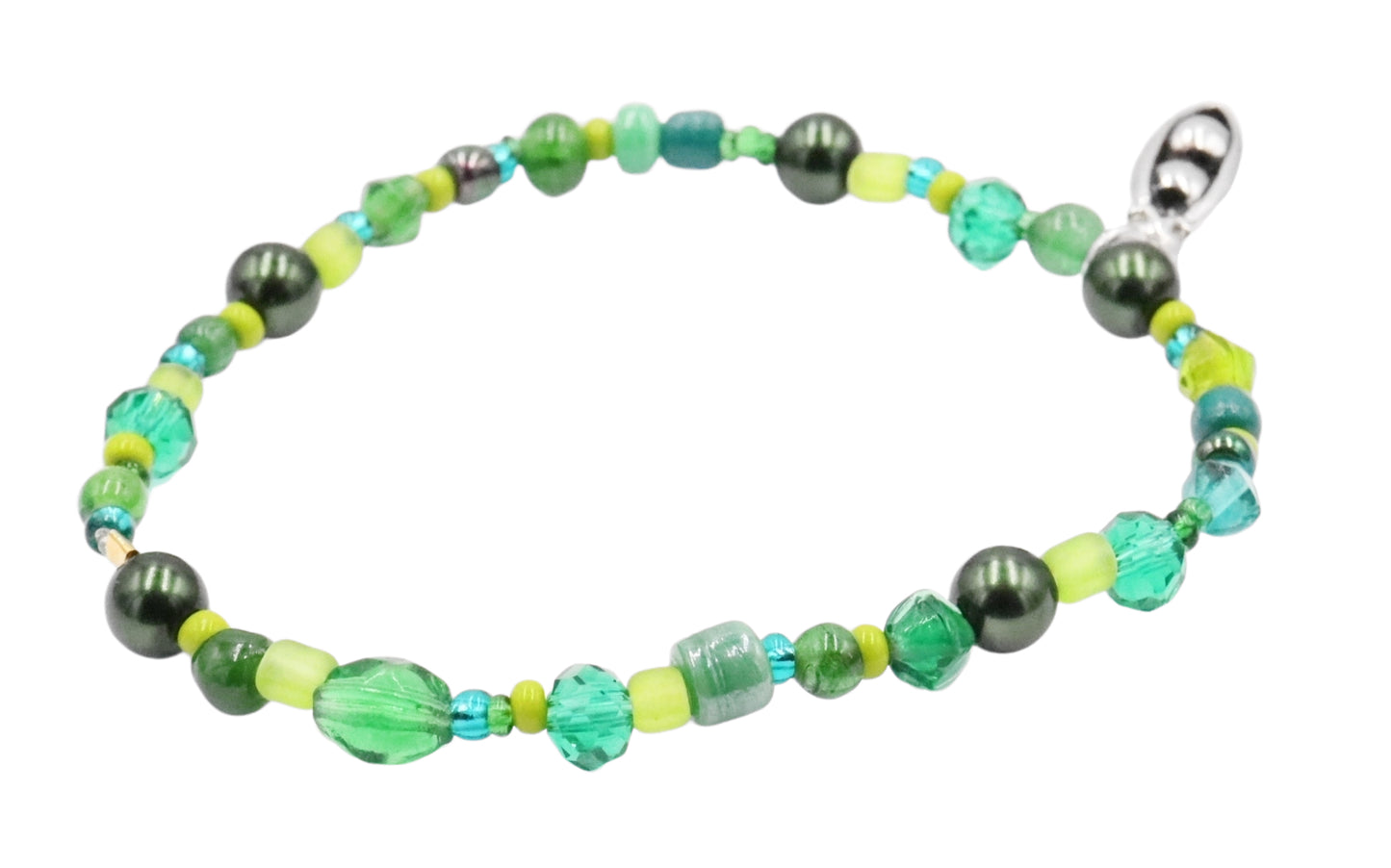 Growing Green Silver Tone Two Peas in a Pod Green Glass Bracelet by Monkey's Mojo