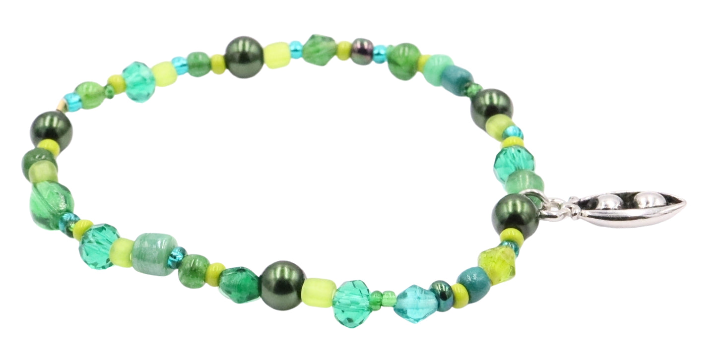 Growing Green Silver Tone Two Peas in a Pod Green Glass Bracelet by Monkey's Mojo