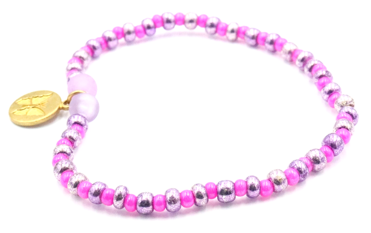 Butterfly Named Barbie Golden Tone Butterfly Charm with Purple and Pink Glass Beads Bracelet by Monkey's Mojo