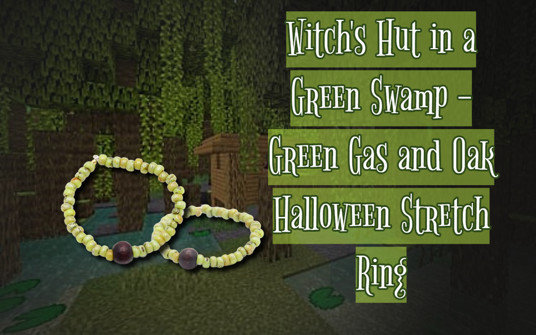 Witch's Hut in a Green Swamp - Green Gas and Oak Halloween Stretch Ring by Monkey's Mojo