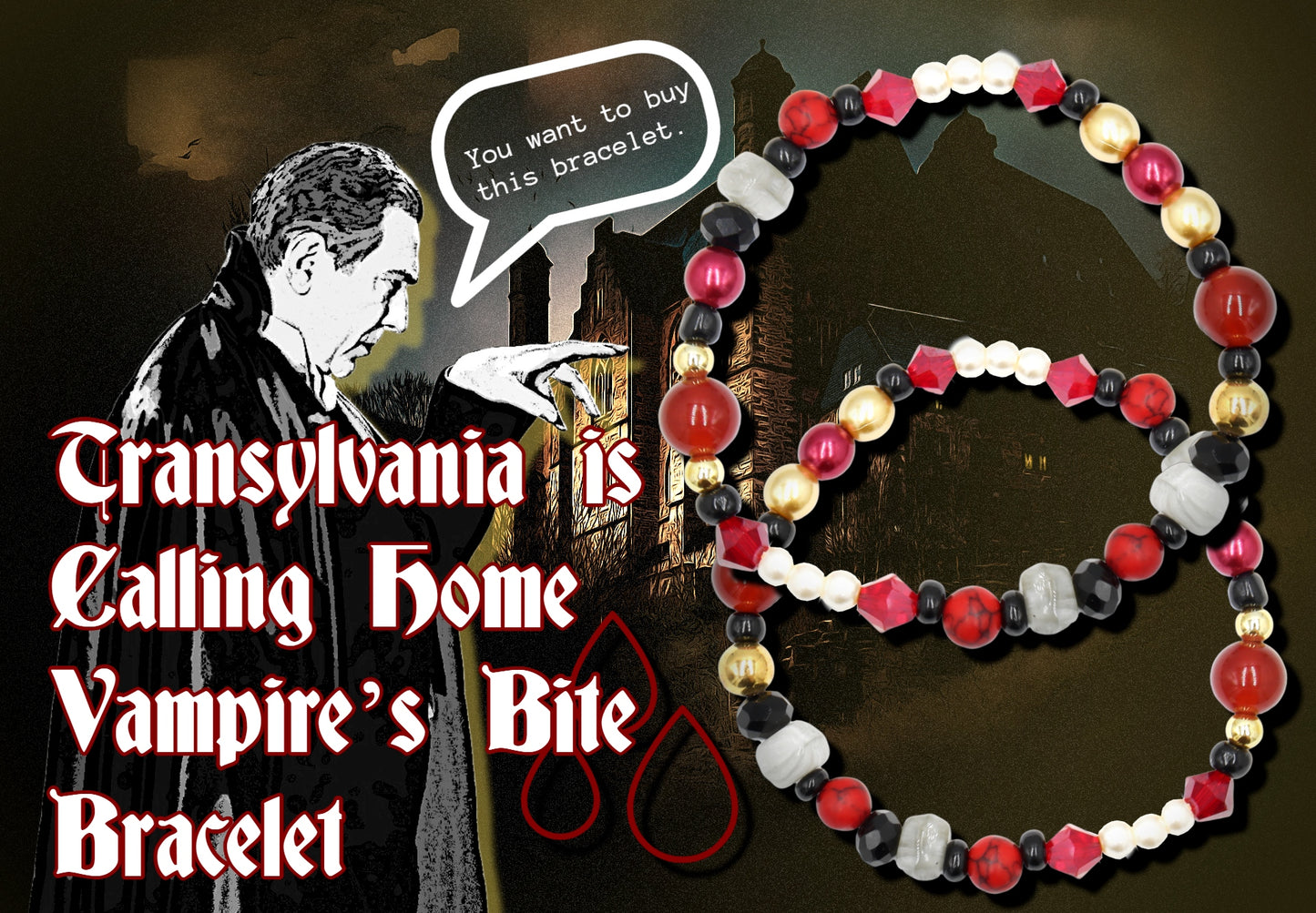 Transylvania is Calling Home Vampire’s Bite Deconstructed Avant Garde Halloween Bracelet by Monkey’s Mojo