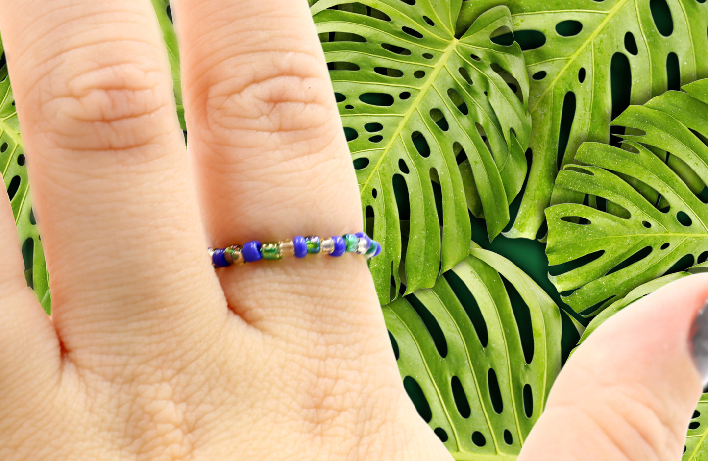Van Gogh's Signature Palette Looks Great On Your Finger Glass Bead Stretch Ring by Monkey's Mojo