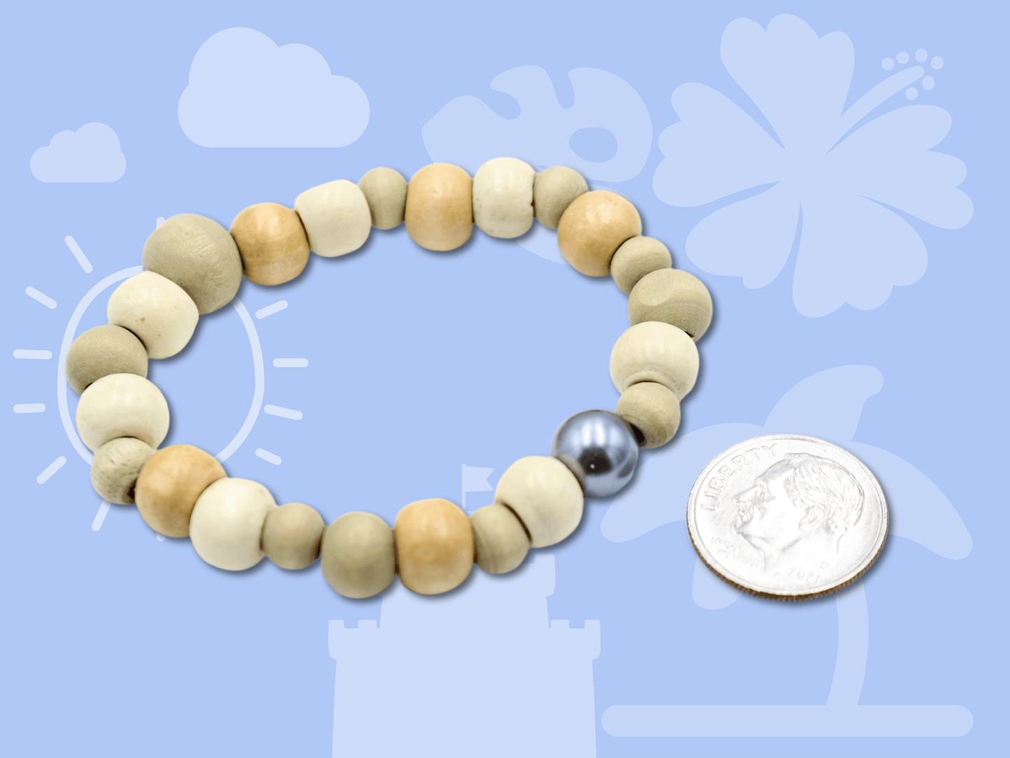 Island and Pearl Unisex Kid's Wooden Bead Bracelet - Island Fun - Monkeysmojo