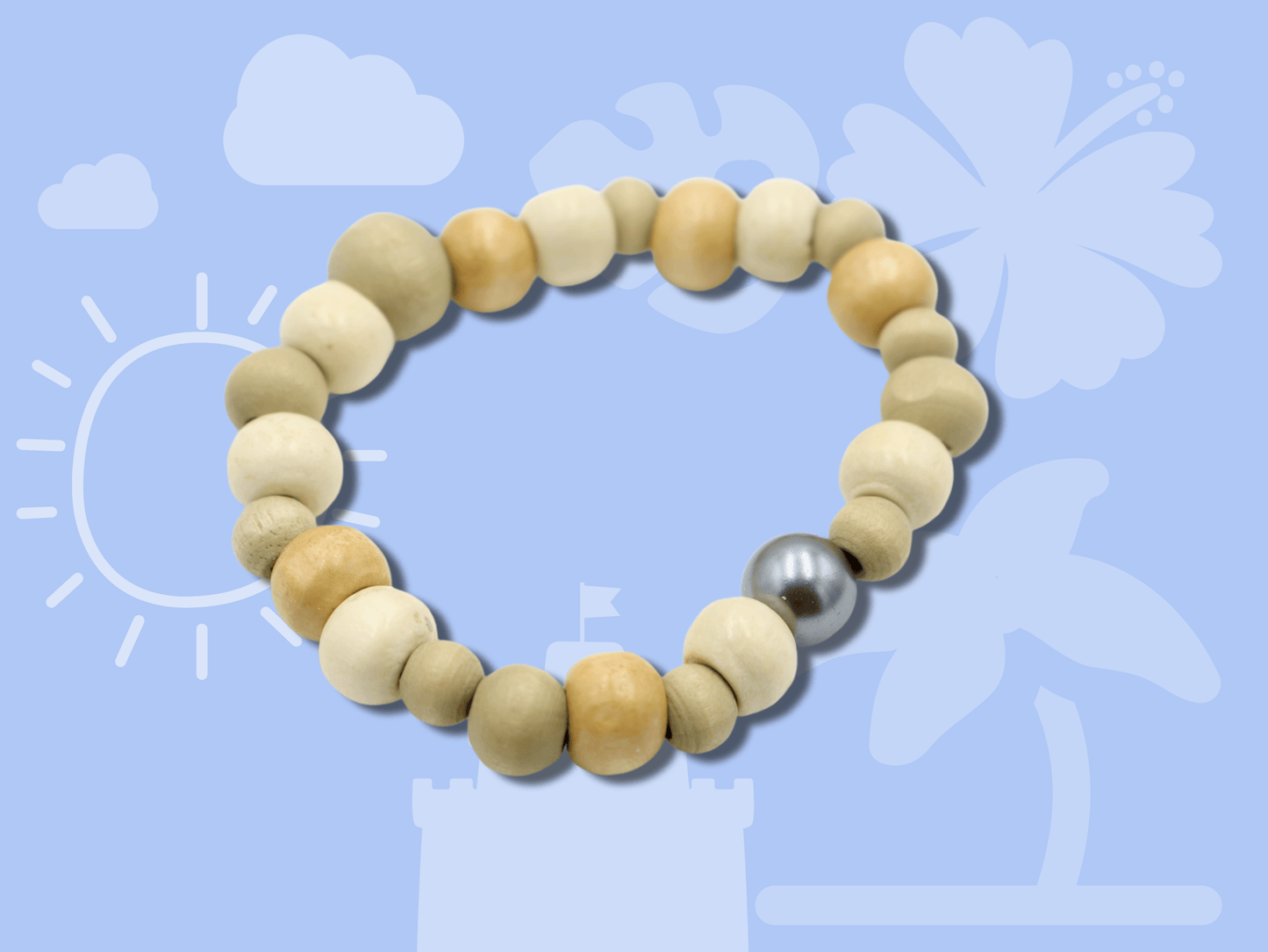 Island and Pearl Unisex Kid's Wooden Bead Bracelet - Island Fun - Monkeysmojo