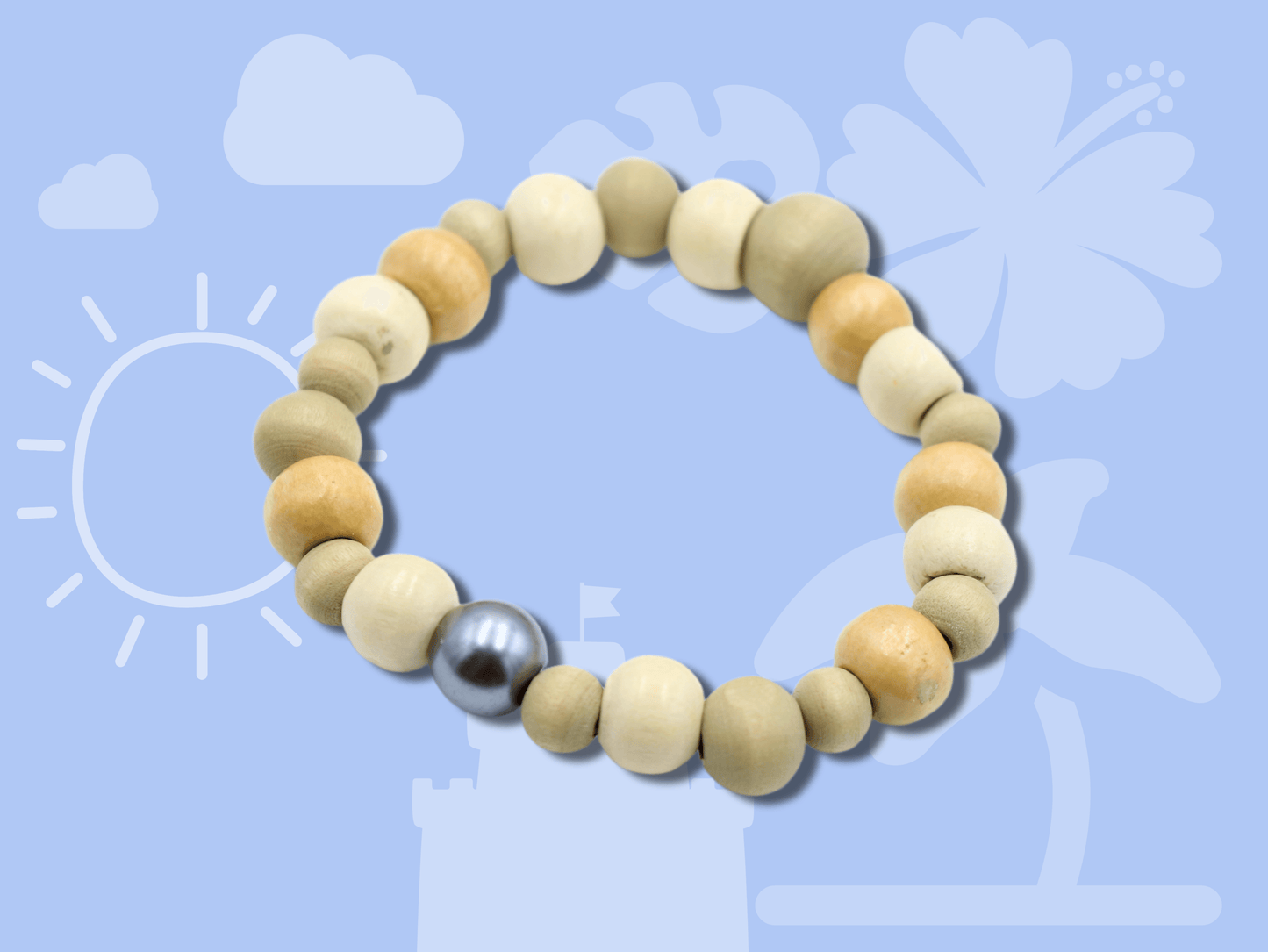 Island and Pearl Unisex Kid's Wooden Bead Bracelet - Island Fun - Monkeysmojo