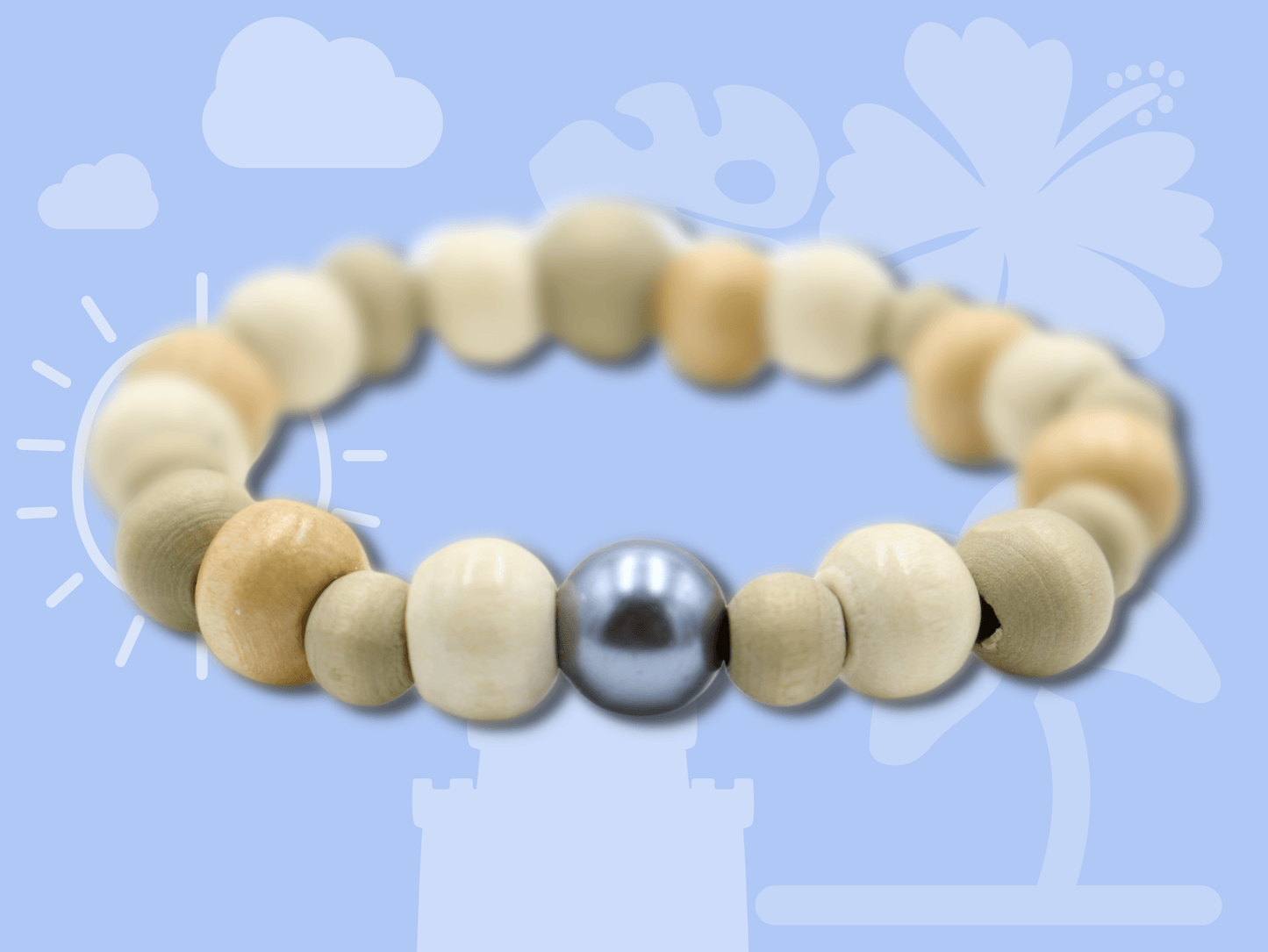 Island and Pearl Unisex Kid's Wooden Bead Bracelet - Island Fun - Monkeysmojo