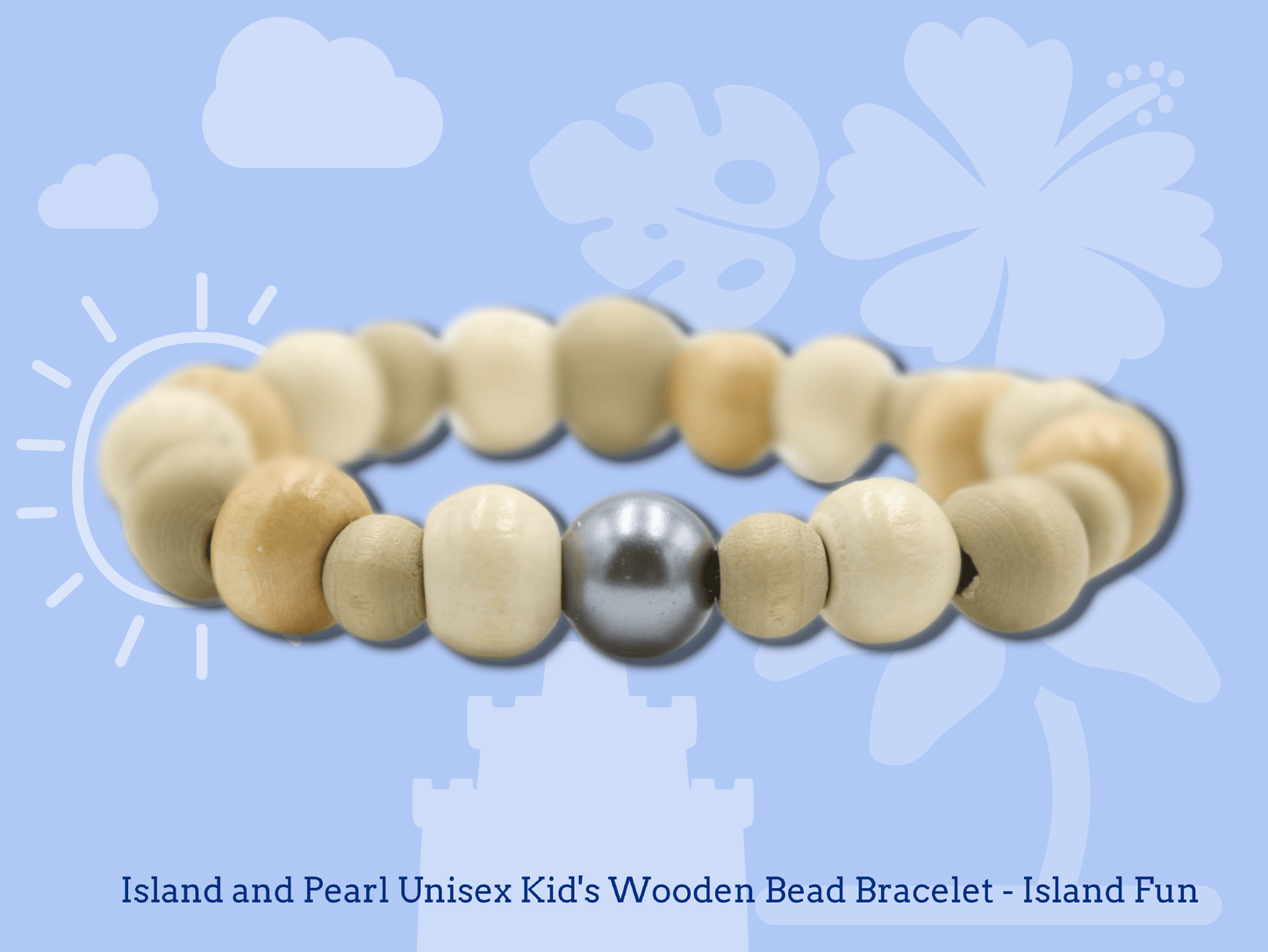 Island and Pearl Unisex Kid's Wooden Bead Bracelet - Island Fun - Monkeysmojo