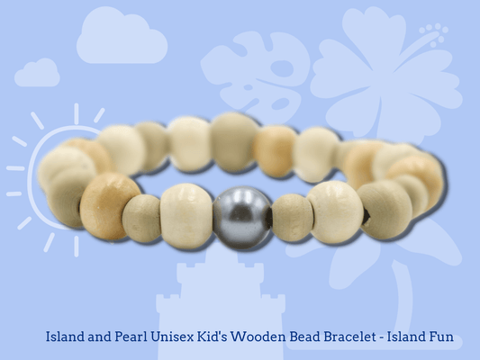 Island and Pearl Unisex Kid's Wooden Bead Bracelet - Island Fun - Monkeysmojo