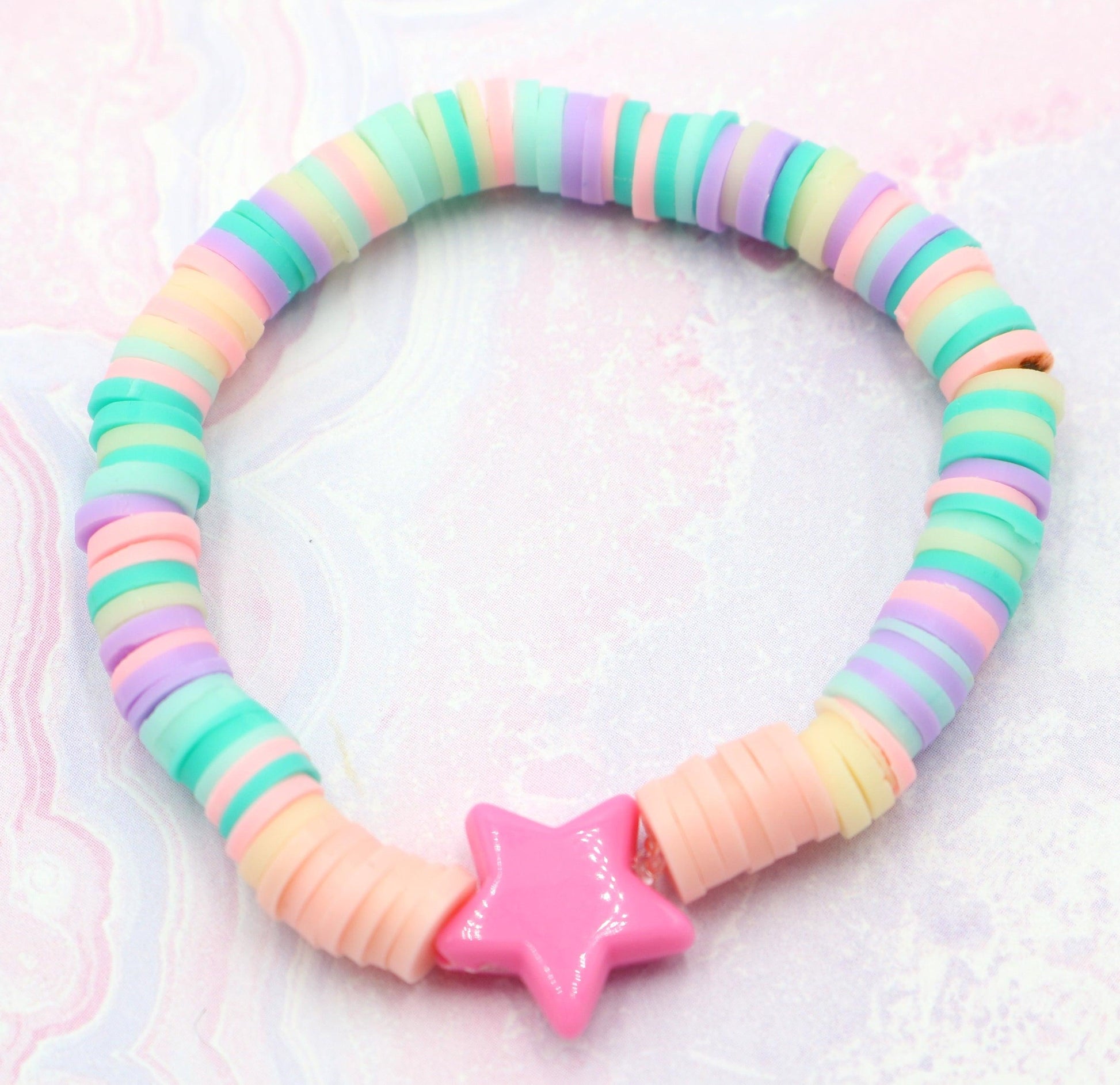 Pastel Star Power Young Girl's Fun Trending Pastel Polymer Clay Pink Star Bracelet - Monkeysmojo