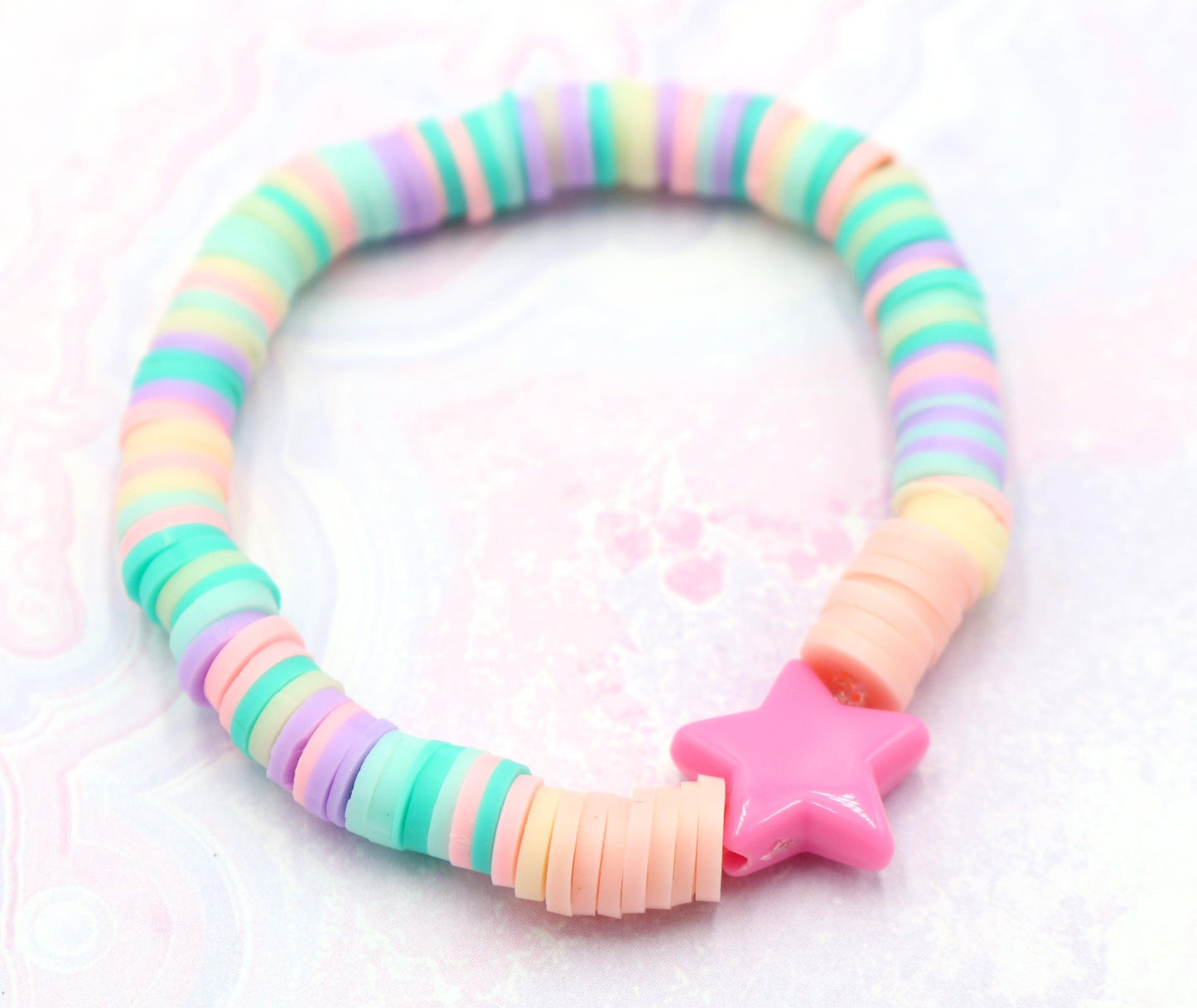 Pastel Star Power Young Girl's Fun Trending Pastel Polymer Clay Pink Star Bracelet - Monkeysmojo