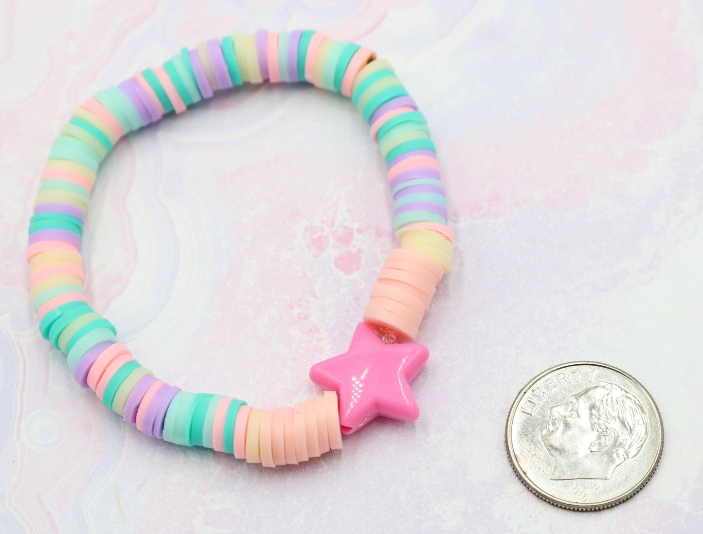 Pastel Star Power Young Girl's Fun Trending Pastel Polymer Clay Pink Star Bracelet - Monkeysmojo
