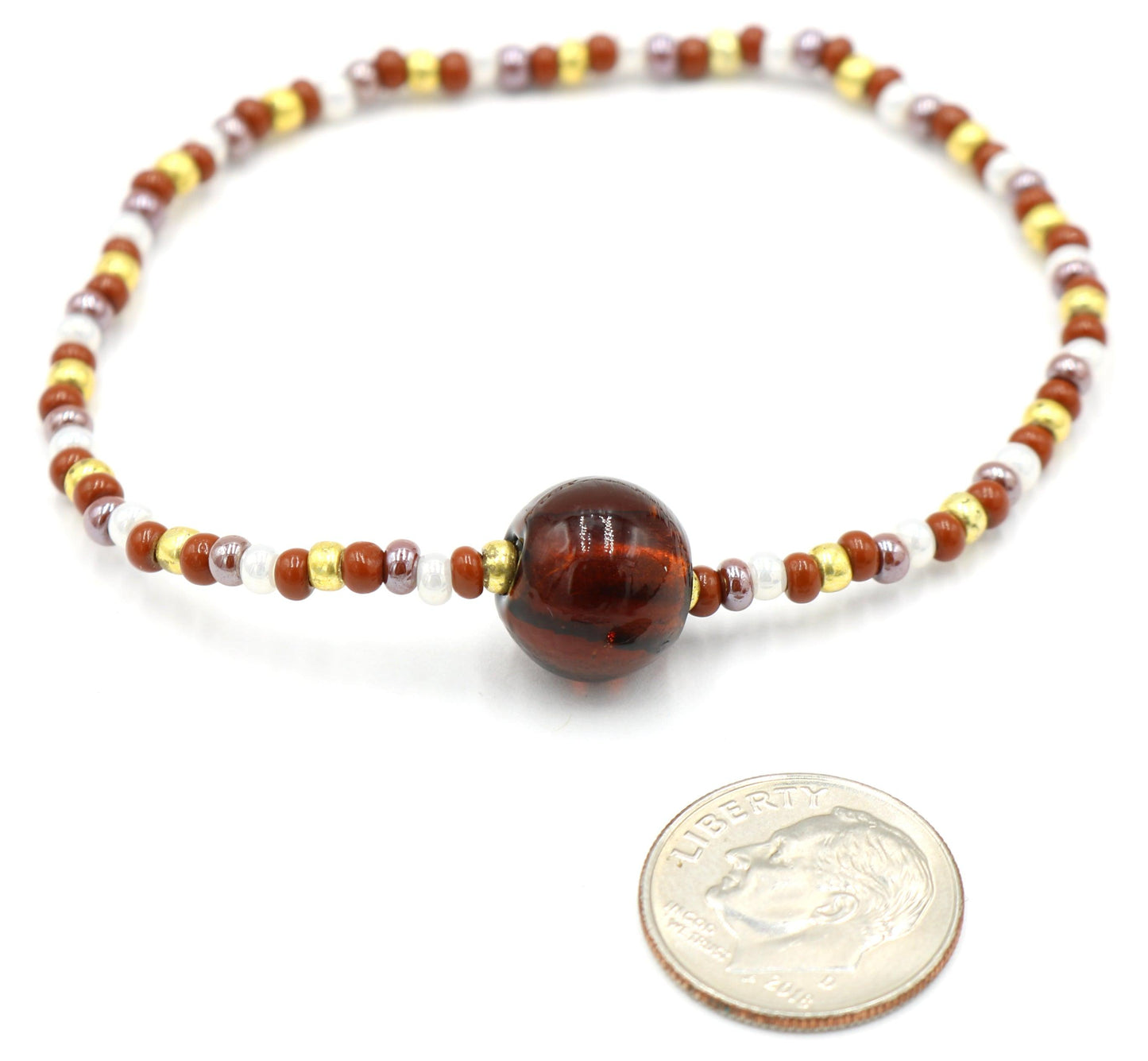 Desert, Dirt, and Earth Brown, Ivory, and Gold Women's Stretch Bracelet Large Bead - Monkeysmojo