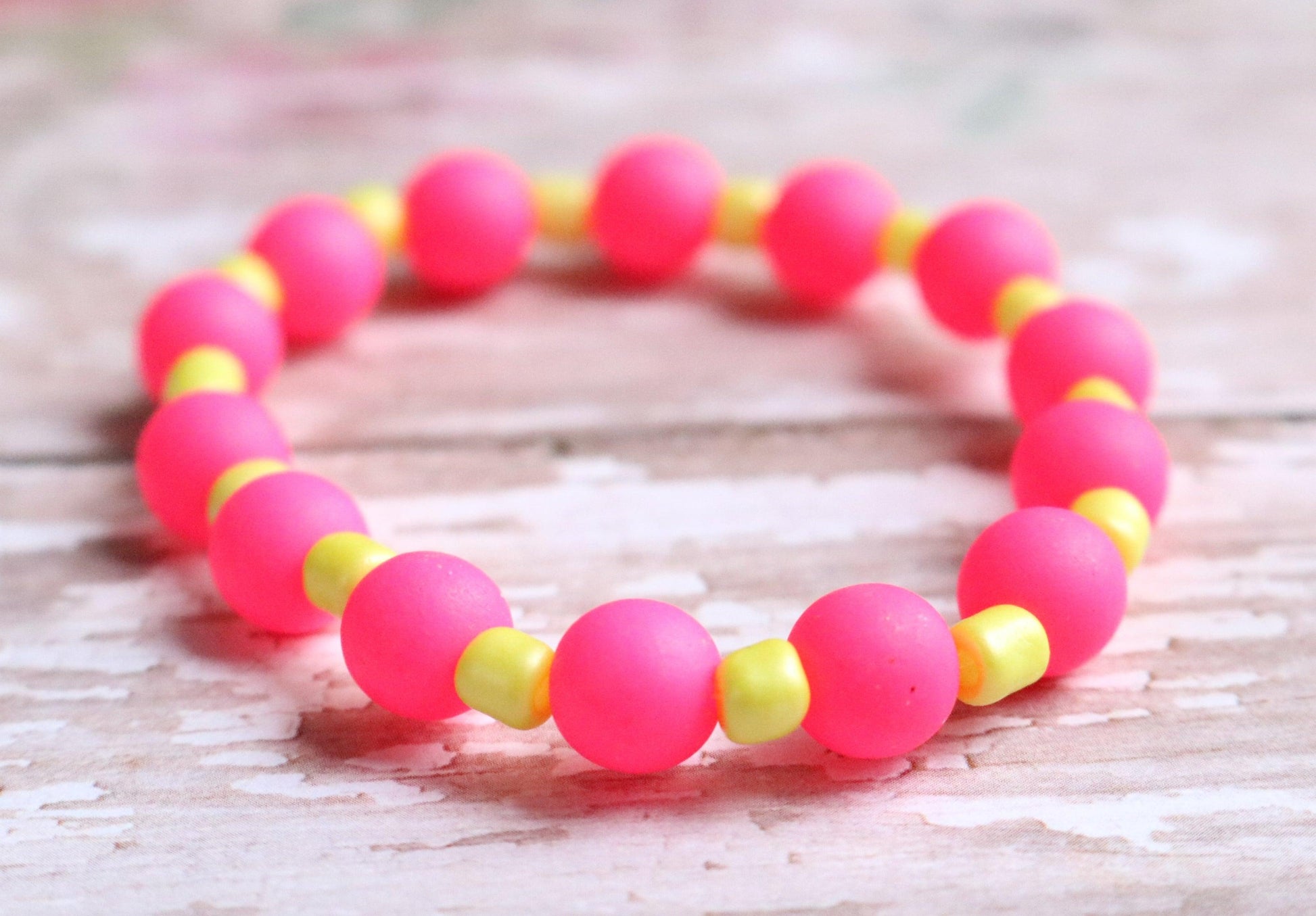 Electrified Pink and Yellow - So Bright It Glows - Girl's Child Fun Stretch Bracelet - Monkeysmojo