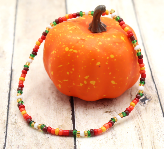 It's Turkey Time! Happy Thanksgiving and Autumn Hued Glass Bead Stack Bracelet by Monkey's Mojo