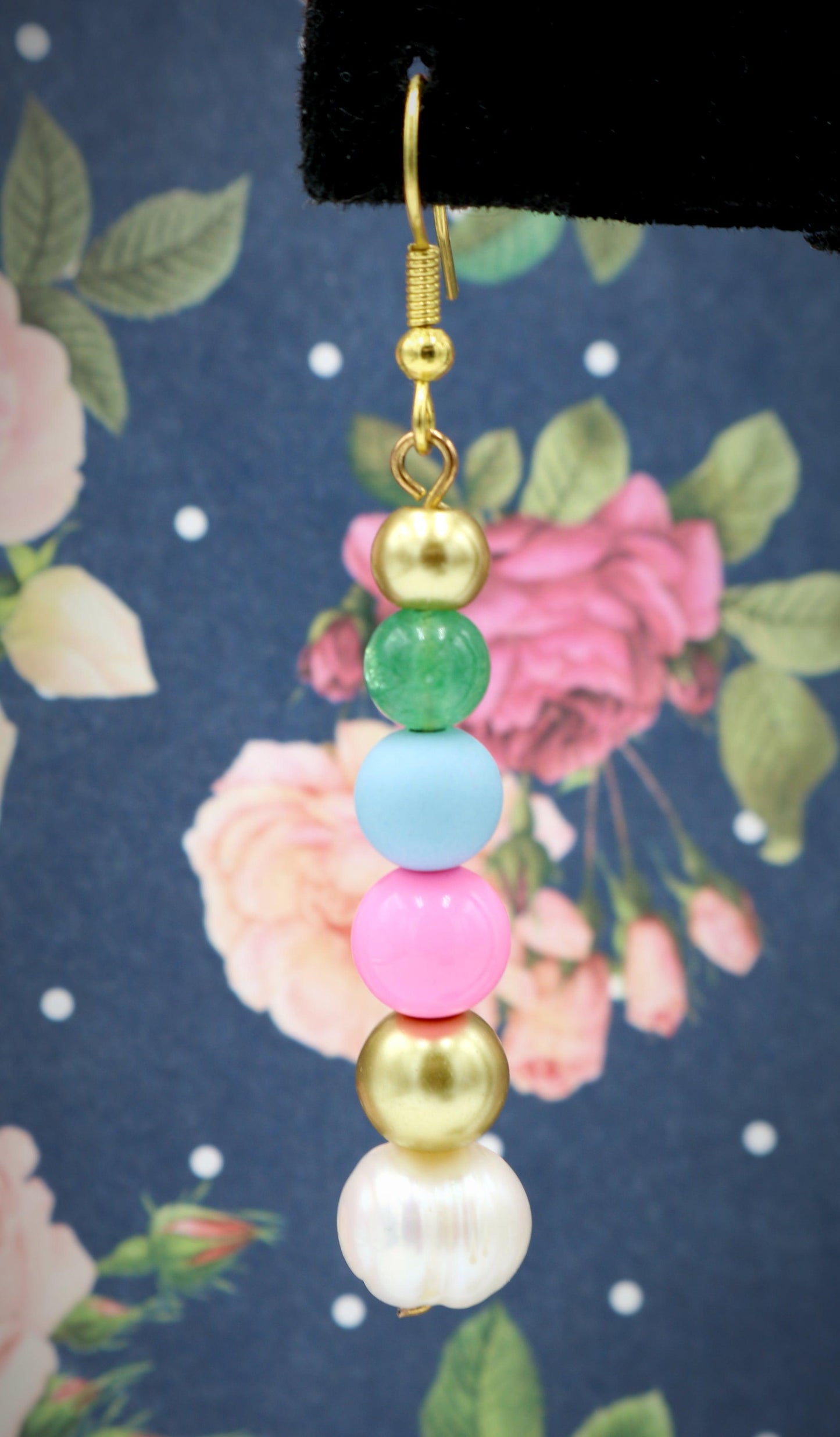 Sugar Spice and Gold Acrylic and Glass 1 3/4” Long Dangle Earrings Women’s Gift 2022 - Pink, Blue, Gold, Pearl, and Green - Free Shipping - Monkeysmojo