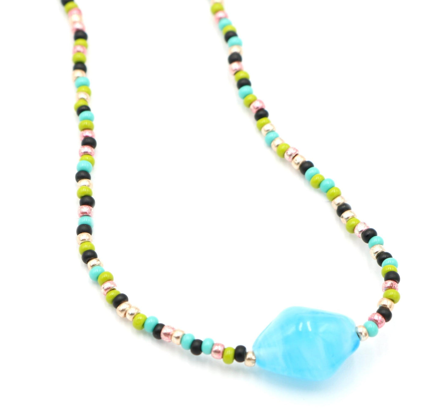 Sugar and Spice X Marks the Spot 40" Long Pink, Green, and Blue Long Glass Necklace - Monkeysmojo