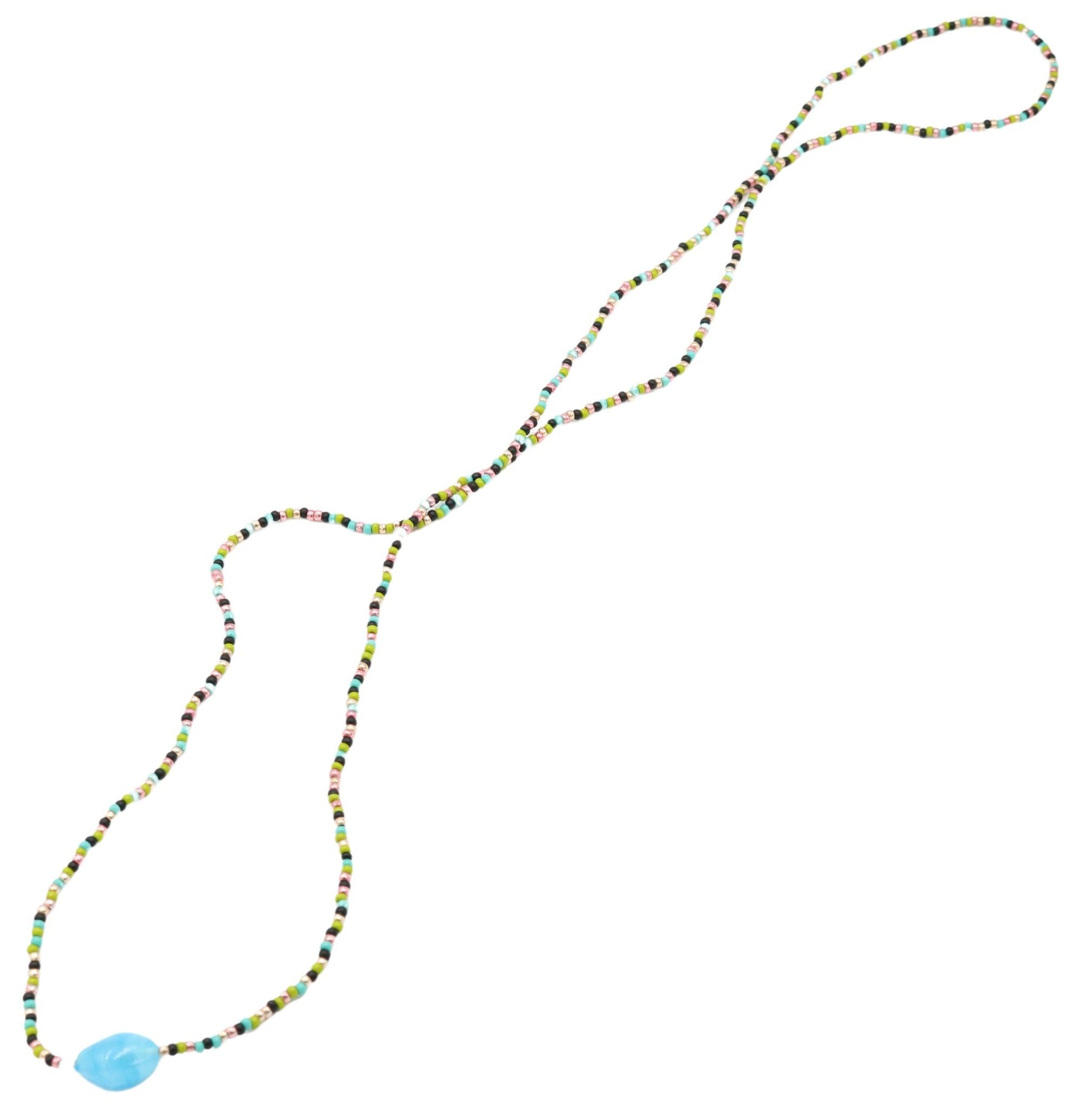 Sugar and Spice X Marks the Spot 40" Long Pink, Green, and Blue Long Glass Necklace - Monkeysmojo