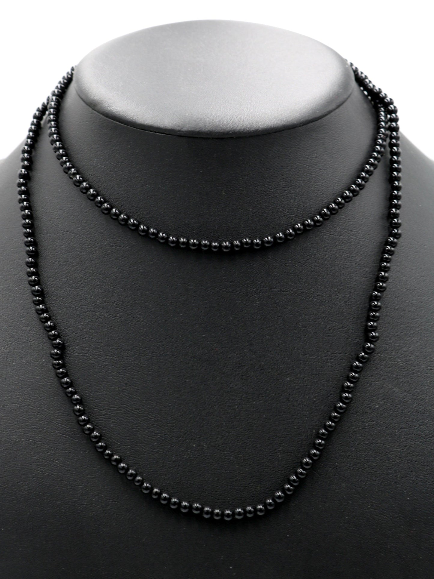 Vintage Inspired Women's Long Shiny Black (Satin Black) 4mm Round Stone 18" Necklace Boho Accent Necklace Fun 2022 Gift - Monkeysmojo