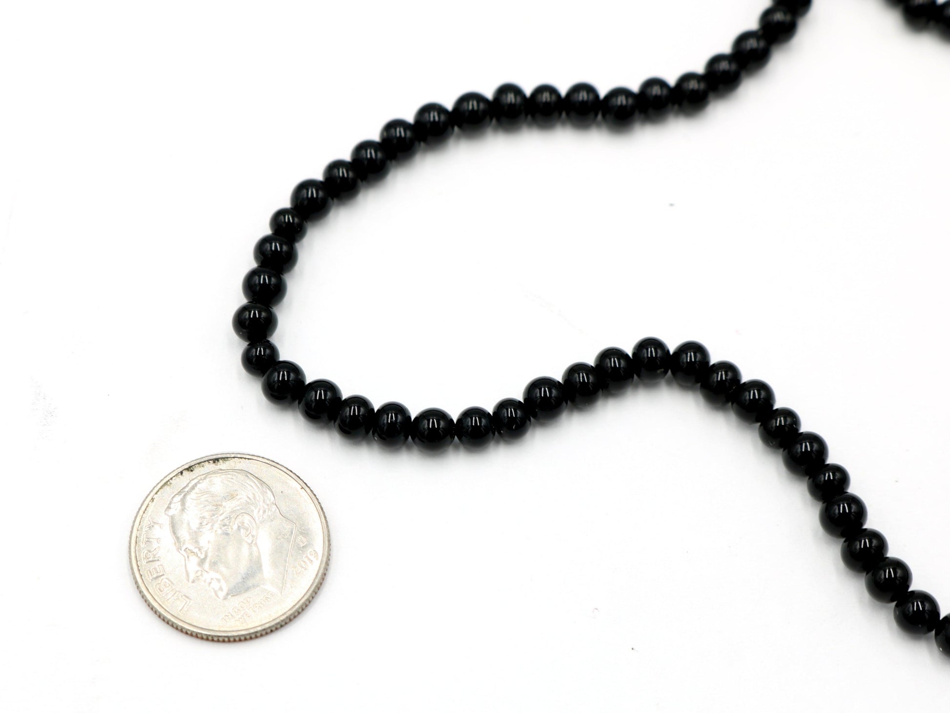 Vintage Inspired Women's Long Shiny Black (Satin Black) 4mm Round Stone 18" Necklace Boho Accent Necklace Fun 2022 Gift - Monkeysmojo