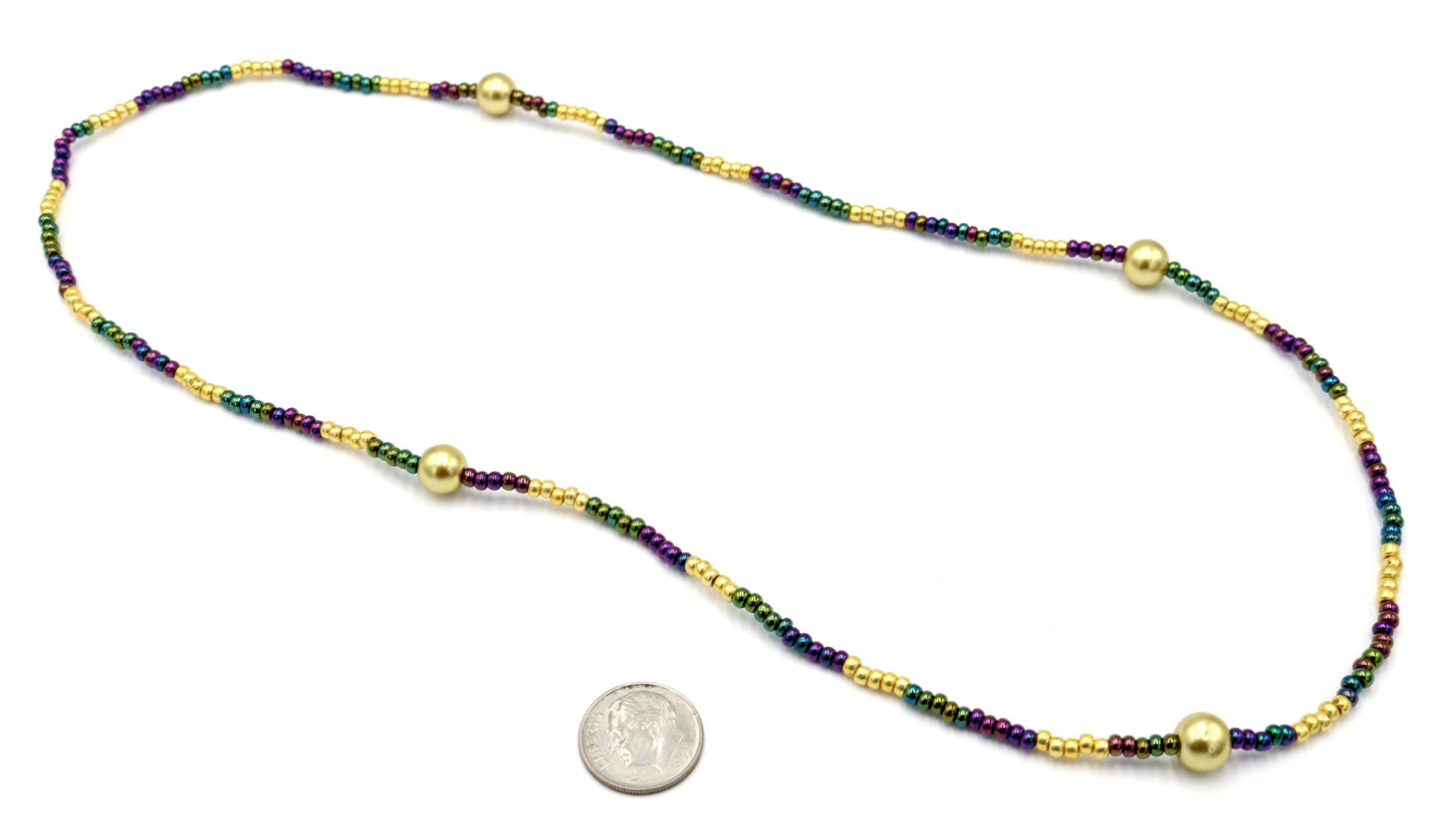 Mardi Gras Purple Green and Gold Women's Medium Single Bon Temps Rouler Strained 11" Necklace Boho Accent Necklace Fun 2022 Gift - Monkeysmojo