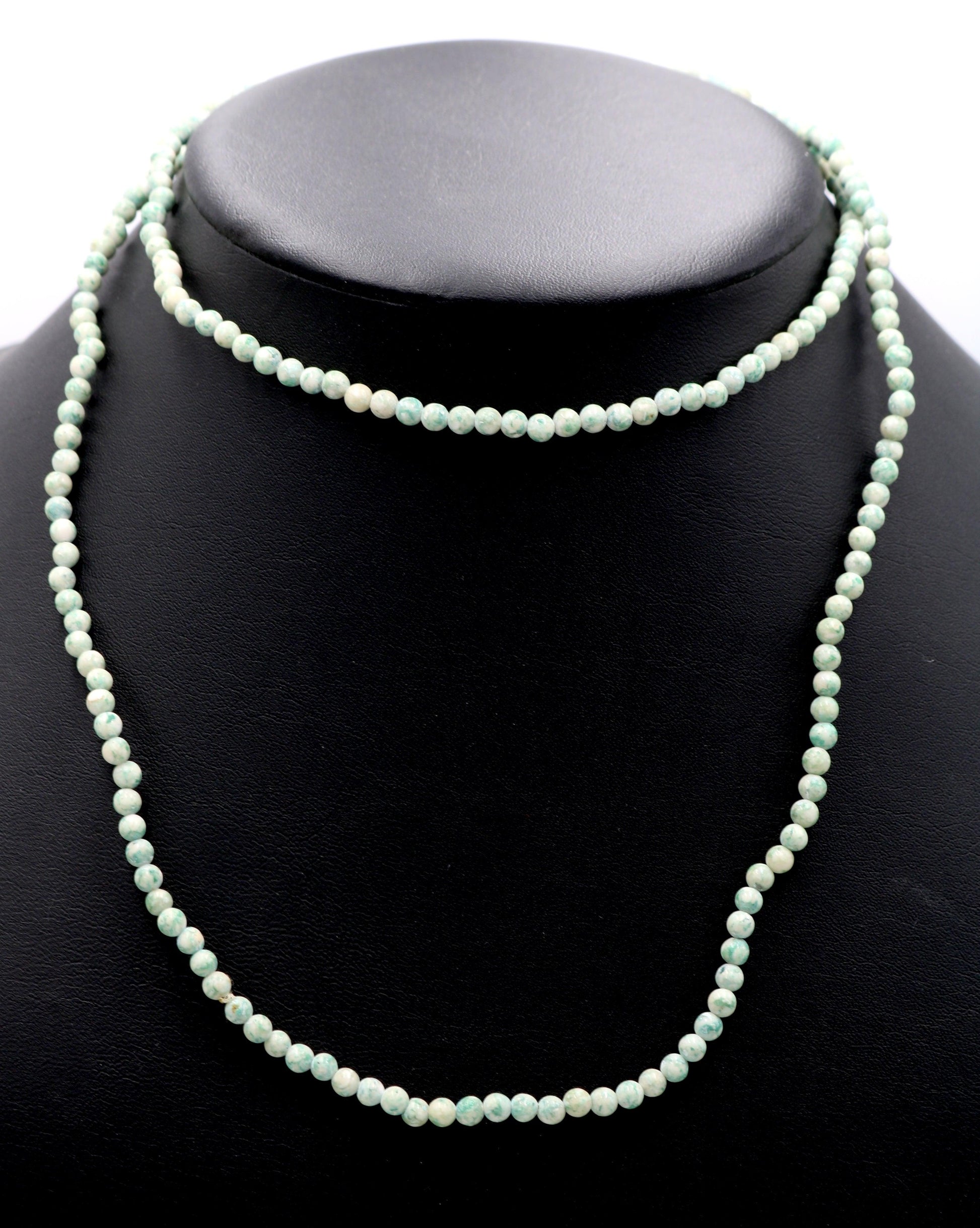 Vintage Inspired Women's Long Natural Speckled Mint Green 4mm Round Stone 18" Necklace Boho Accent Necklace Fun 2022 Gift - Monkeysmojo