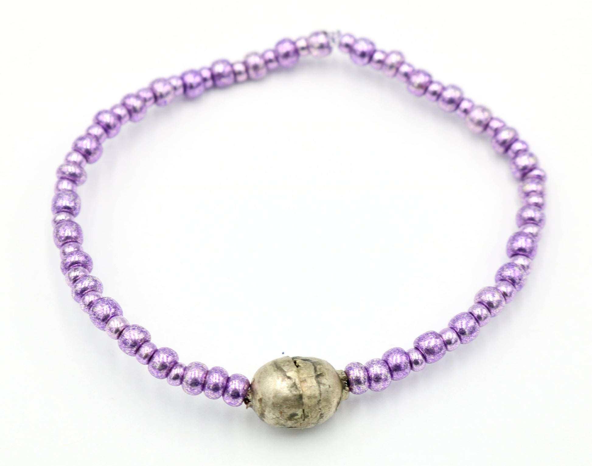 Women's Boho Purple Mercury Glass Inspired Glass Seed Beads and Silver Toned India Inspired Beads Stretch Bracelet 2022 Unique - Monkeysmojo