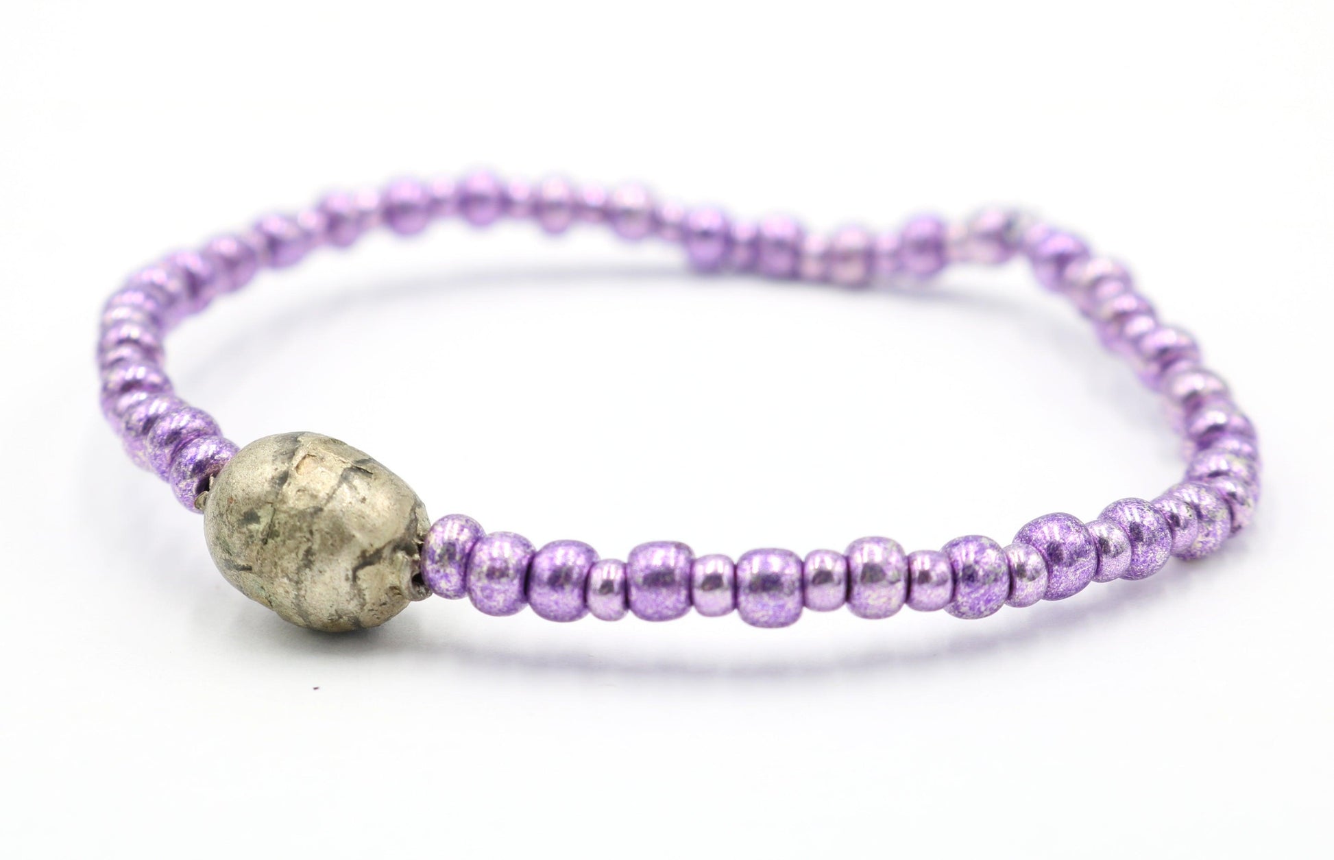 Women's Boho Purple Mercury Glass Inspired Glass Seed Beads and Silver Toned India Inspired Beads Stretch Bracelet 2022 Unique - Monkeysmojo