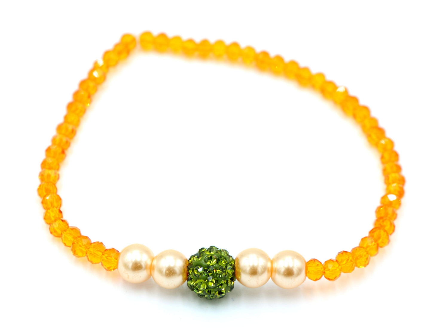 Sun Flower Delight Sparkle ME Faceted Orange Glass Beads with CZ Crystal Green Ball Bead Fun Boho Stretch Stack Bracelet Women’s Gift 2022 - Monkeysmojo