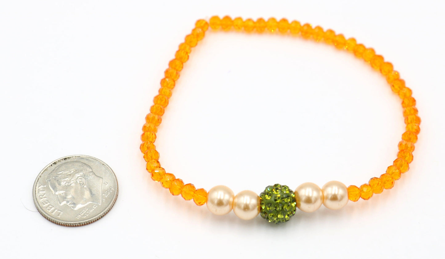 Sun Flower Delight Sparkle ME Faceted Orange Glass Beads with CZ Crystal Green Ball Bead Fun Boho Stretch Stack Bracelet Women’s Gift 2022 - Monkeysmojo