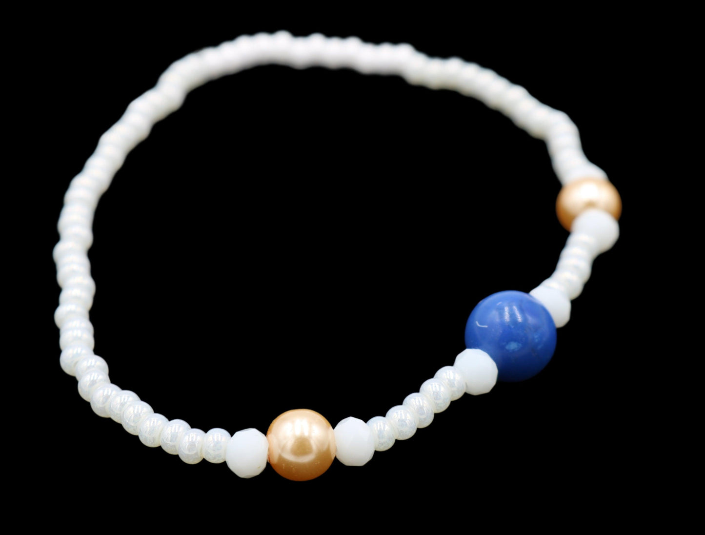 White Me Down and Pearl Me Blue Iridescent Pearl White Rose Gold Glass Pearls and Blue  Fun Boho Stretch Stack Bracelet Women’s Gift 2022 - Monkeysmojo