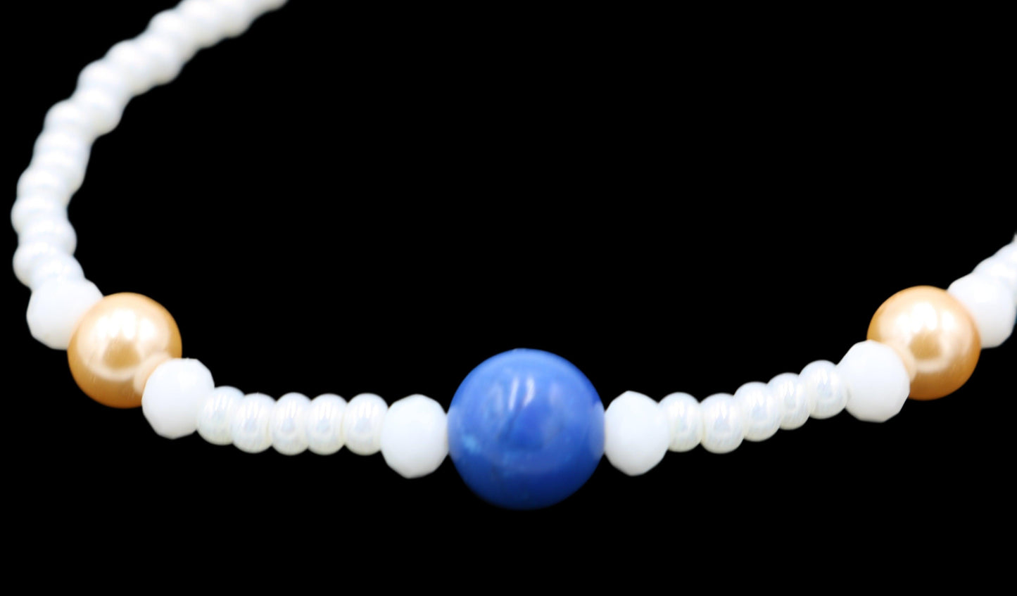 White Me Down and Pearl Me Blue Iridescent Pearl White Rose Gold Glass Pearls and Blue  Fun Boho Stretch Stack Bracelet Women’s Gift 2022 - Monkeysmojo