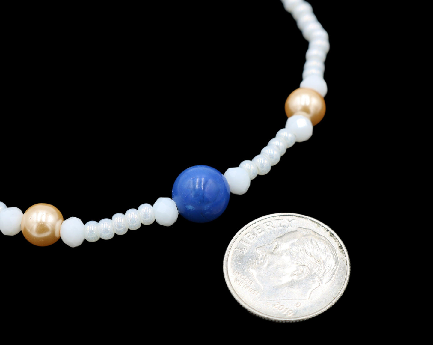 White Me Down and Pearl Me Blue Iridescent Pearl White Rose Gold Glass Pearls and Blue  Fun Boho Stretch Stack Bracelet Women’s Gift 2022 - Monkeysmojo