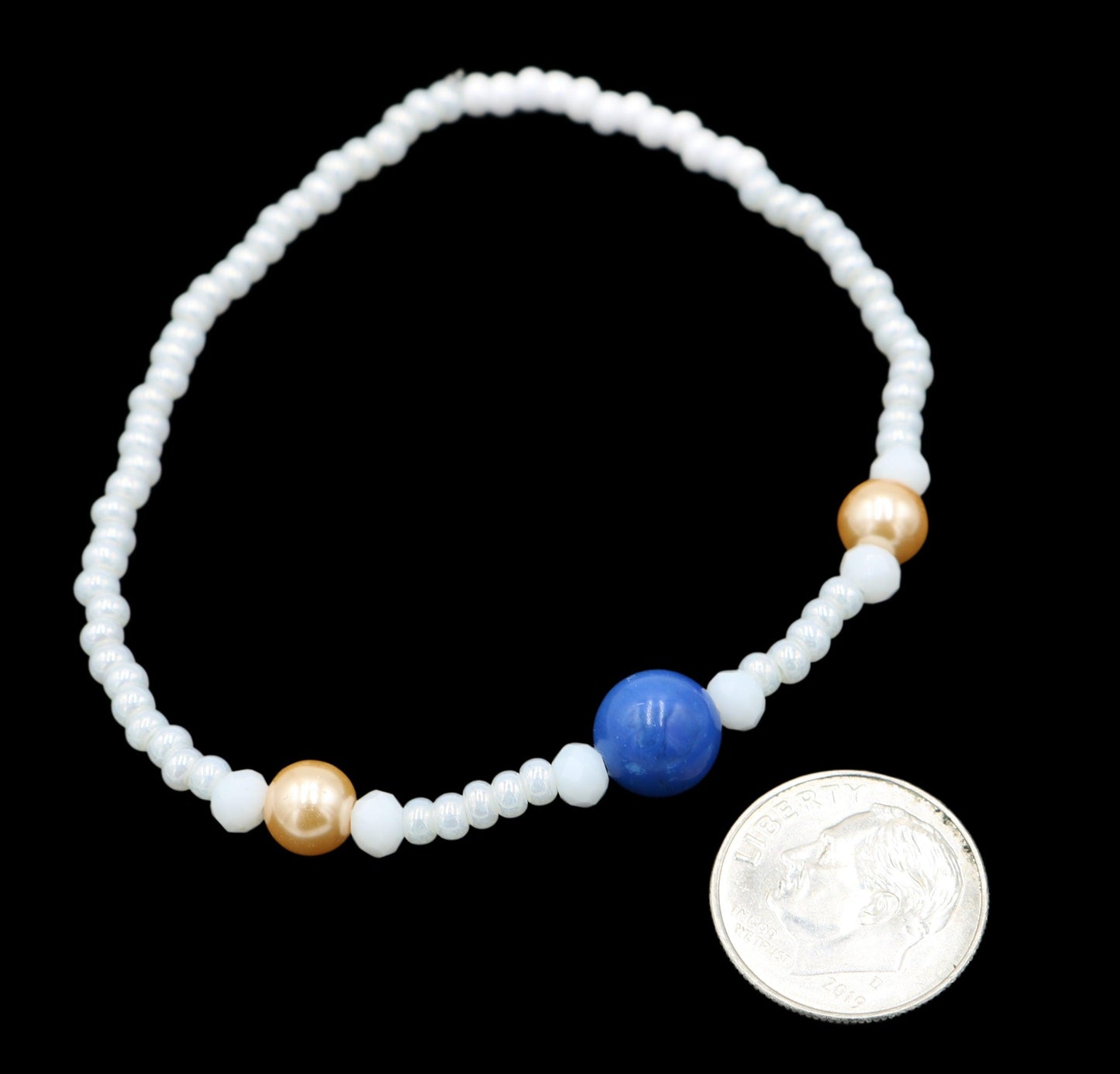 White Me Down and Pearl Me Blue Iridescent Pearl White Rose Gold Glass Pearls and Blue  Fun Boho Stretch Stack Bracelet Women’s Gift 2022 - Monkeysmojo