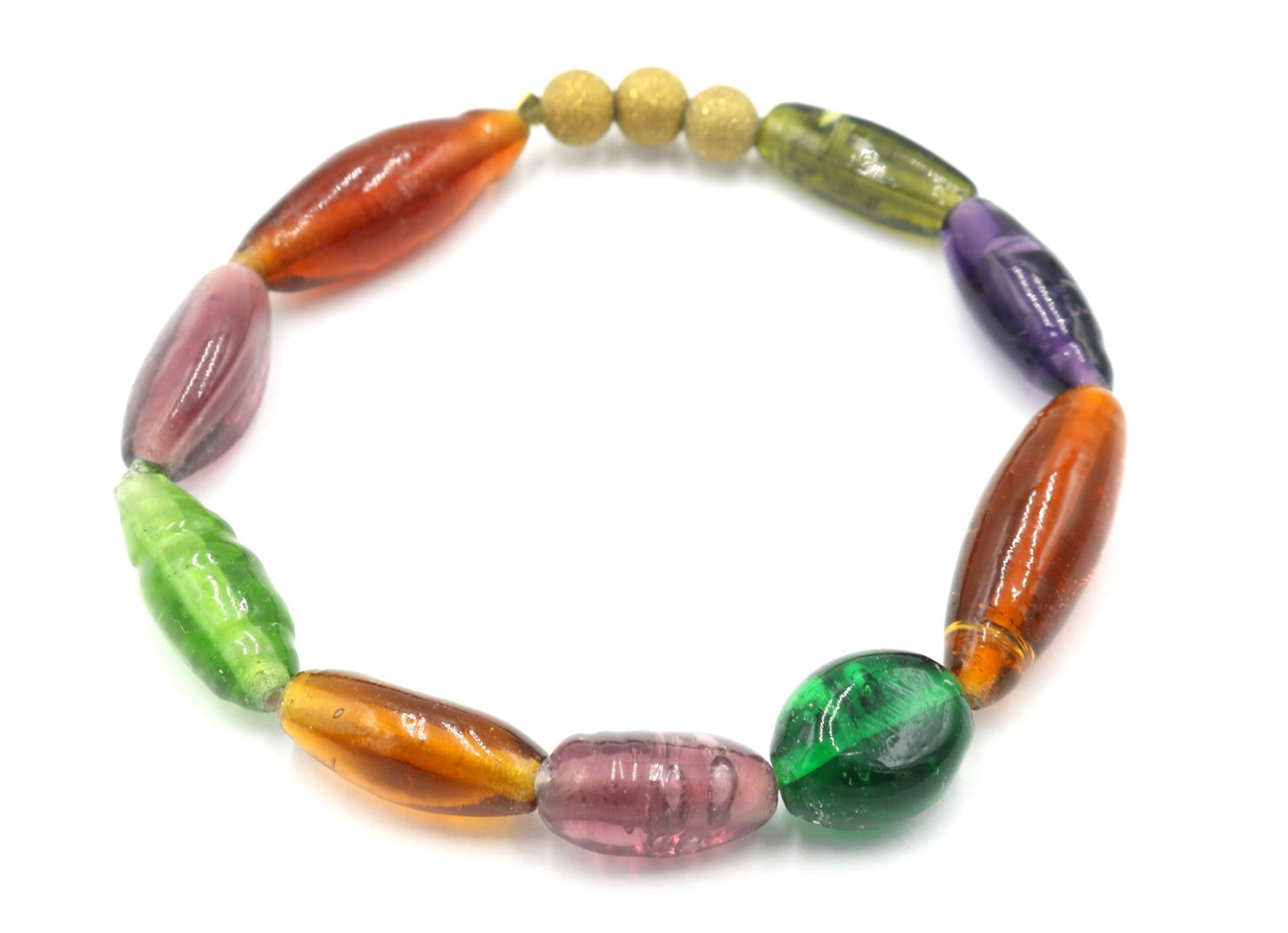 Mardi Gras Stained Glass Inspired NOLA Artisan Glass Bead Stretch Bracelet - Monkeysmojo